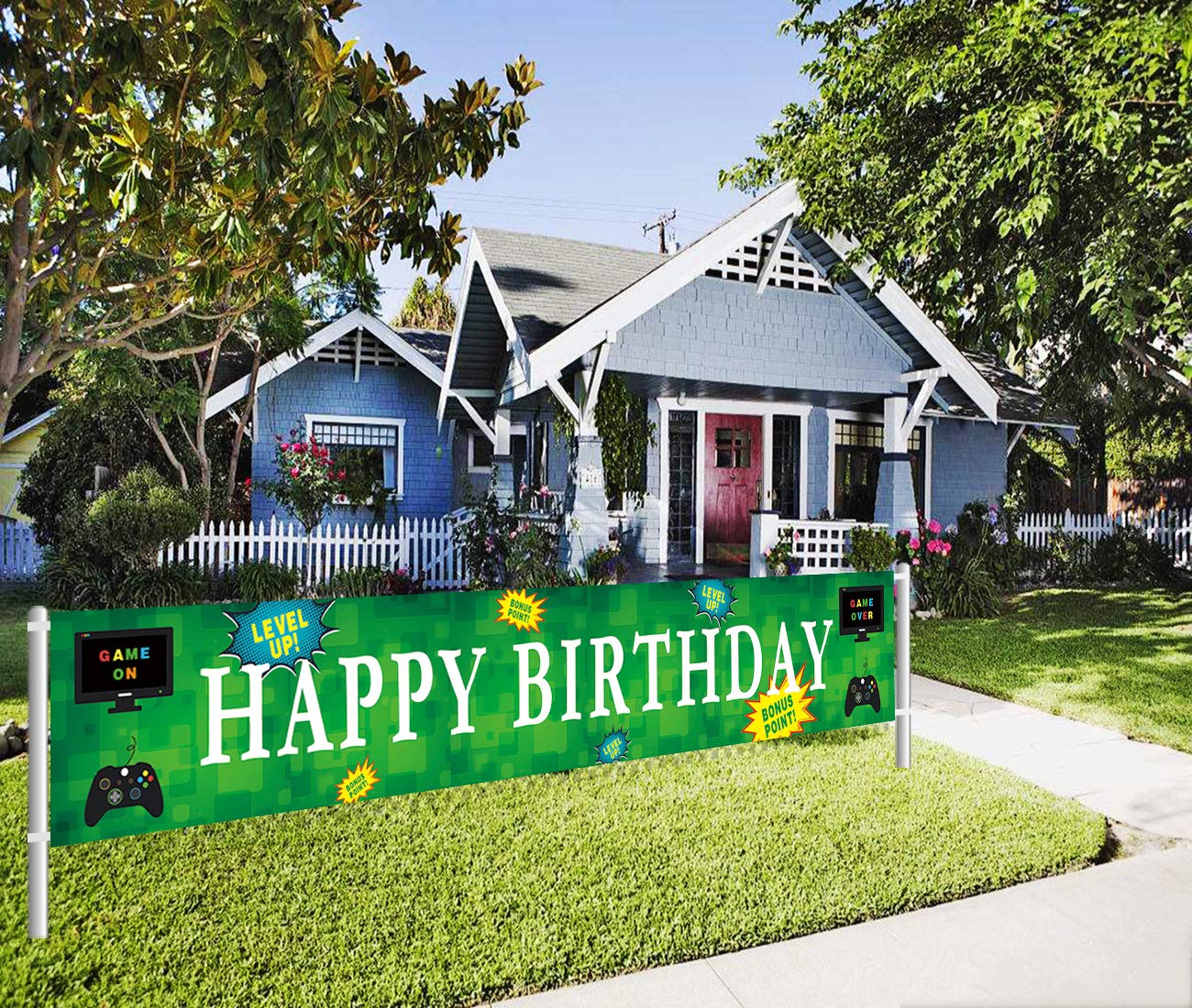 Large Video Game Happy Birthday Banner - Gaming Birthday Party Sign & Backdrop (9.8 x 1.6 ft) - Perfect for Gaming Themed Parties, Streamer Celebrations & Esports Events Decorations