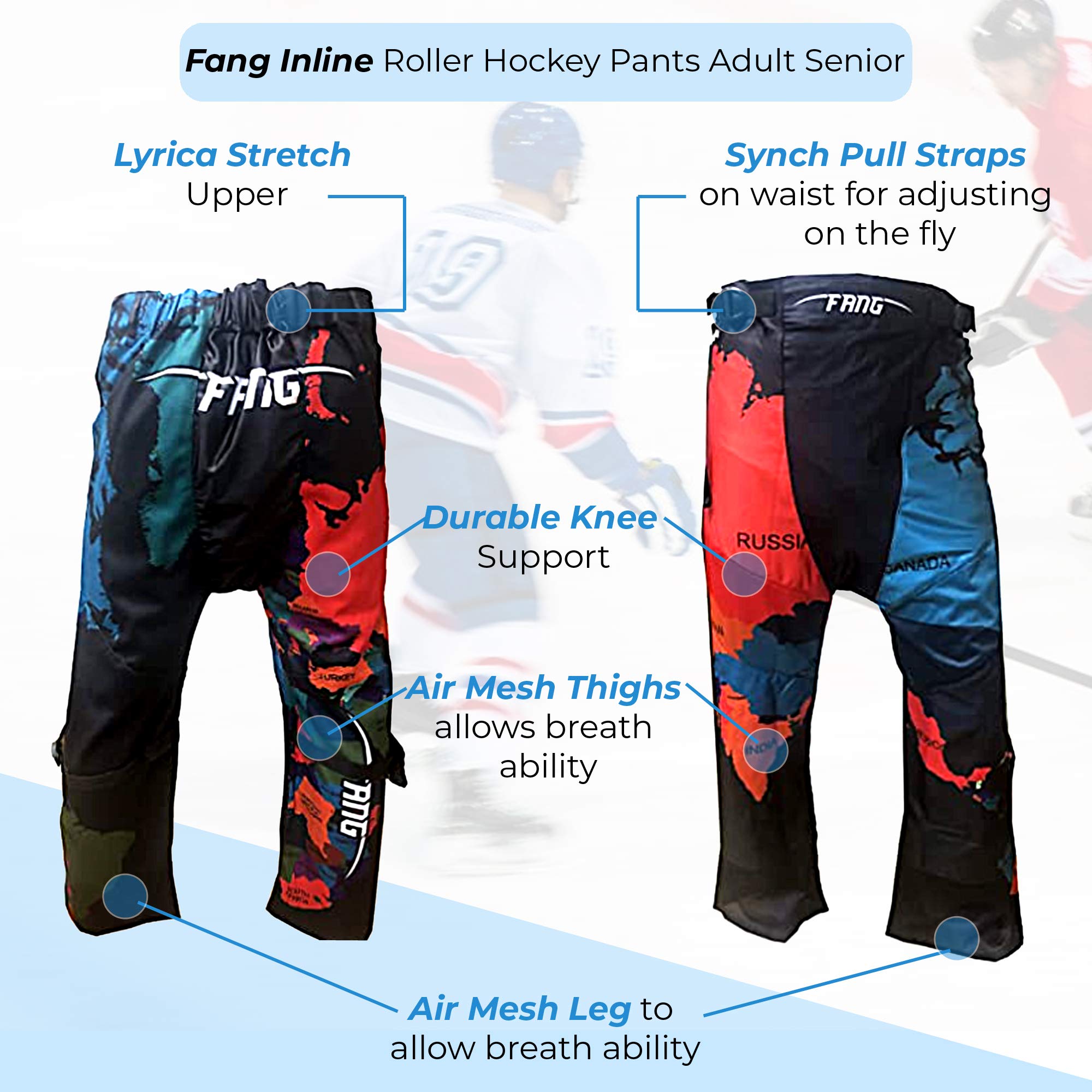 Fang Inline Roller Hockey Pants for Adults & Seniors - Protective Gear for Hockey Skating & Training