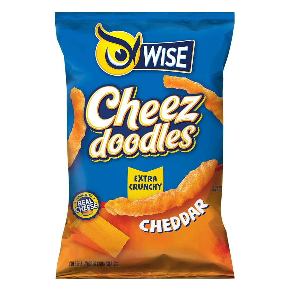 Wise Snacks Baked Cheez Doodles - Extra Crunchy Real Cheddar Cheese Puffs | Gluten Free, 0g Trans Fat, No Preservatives | 0.875oz Individual Snack Bags (42 Count) | Perfect for School Lunches, Halloween Treats & Kids Snack Time