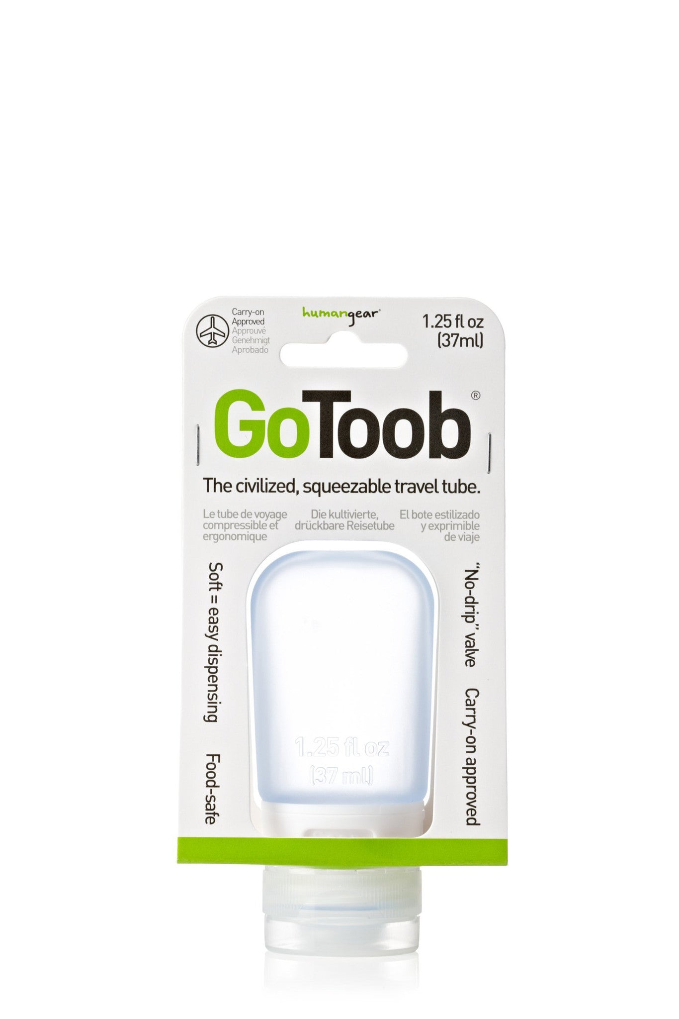 Humangear GoToob 1.25oz (37mL) Leak-Proof Travel Bottle - Perfect for Toiletries, Cosmetics & Liquids on the Go - TSA Approved for Air Travel
