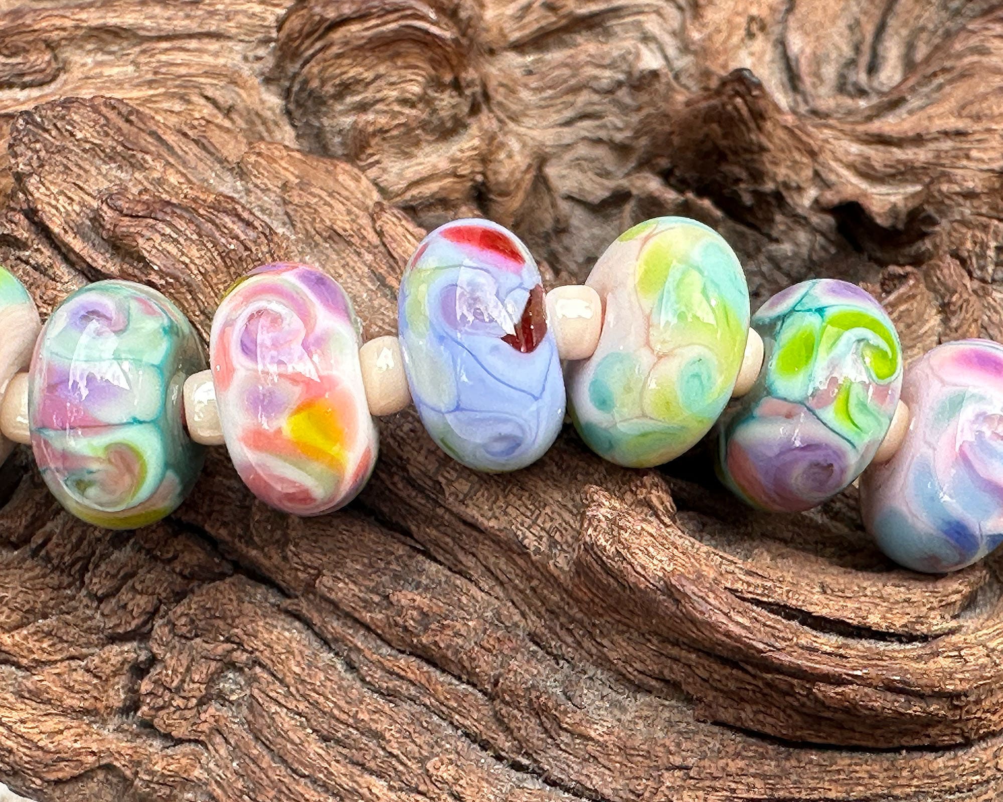 11 Pastel Swirl Lampwork Glass Beads Set for Jewelry Making - DIY Bracelet, Necklace & Craft Projects - SRA Certified Artisan Beads