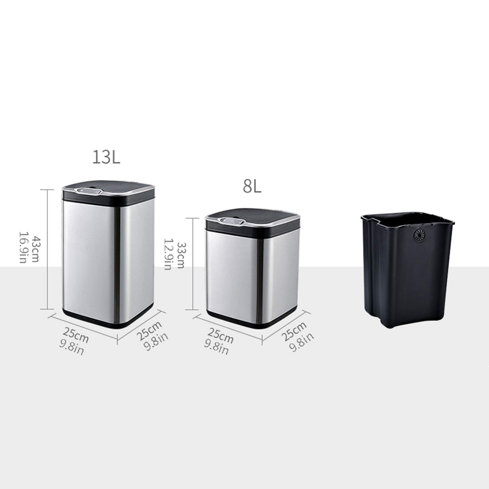 Stainless Steel Trash Can with Lid - 13 Gallon Square Kitchen Garbage Bin, Dual-Power (Battery/Charging) Smart Sensor Trash Can for Home & Office - Modern Waste Bin for Kitchen, Bathroom, or Office Spaces