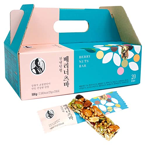Kang Bong Seok Master Jocheong Berry & Nut Bars - Korean Snacks Box, Healthy Energy Bars, Asian Food Gift (0.88oz, 20 Count) - Perfect for Office Snacks, Travel & Healthy Lifestyle