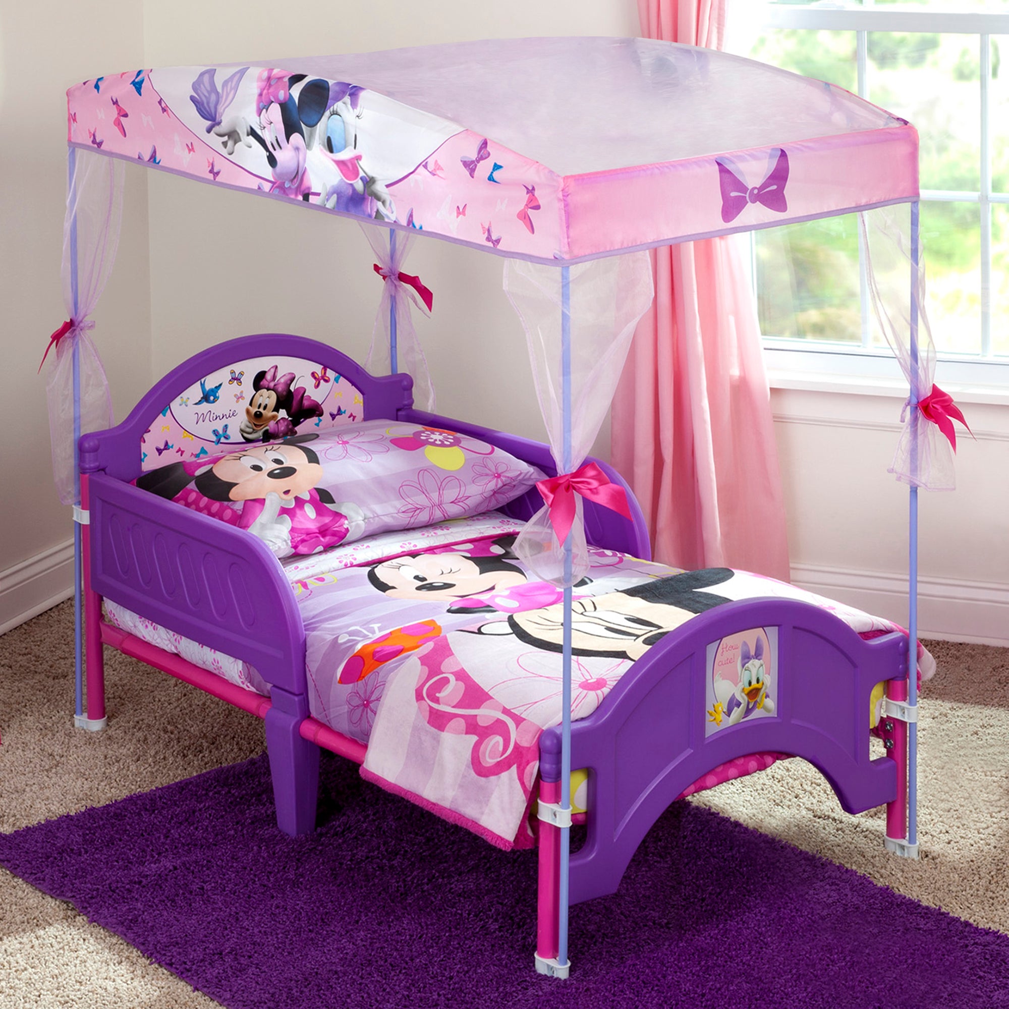 Minnie Mouse Toddler Canopy Bed - Pink Disney Princess Themed Bed for Girls - Perfect for Nursery, Bedroom Decor & Toddler Sleep Time