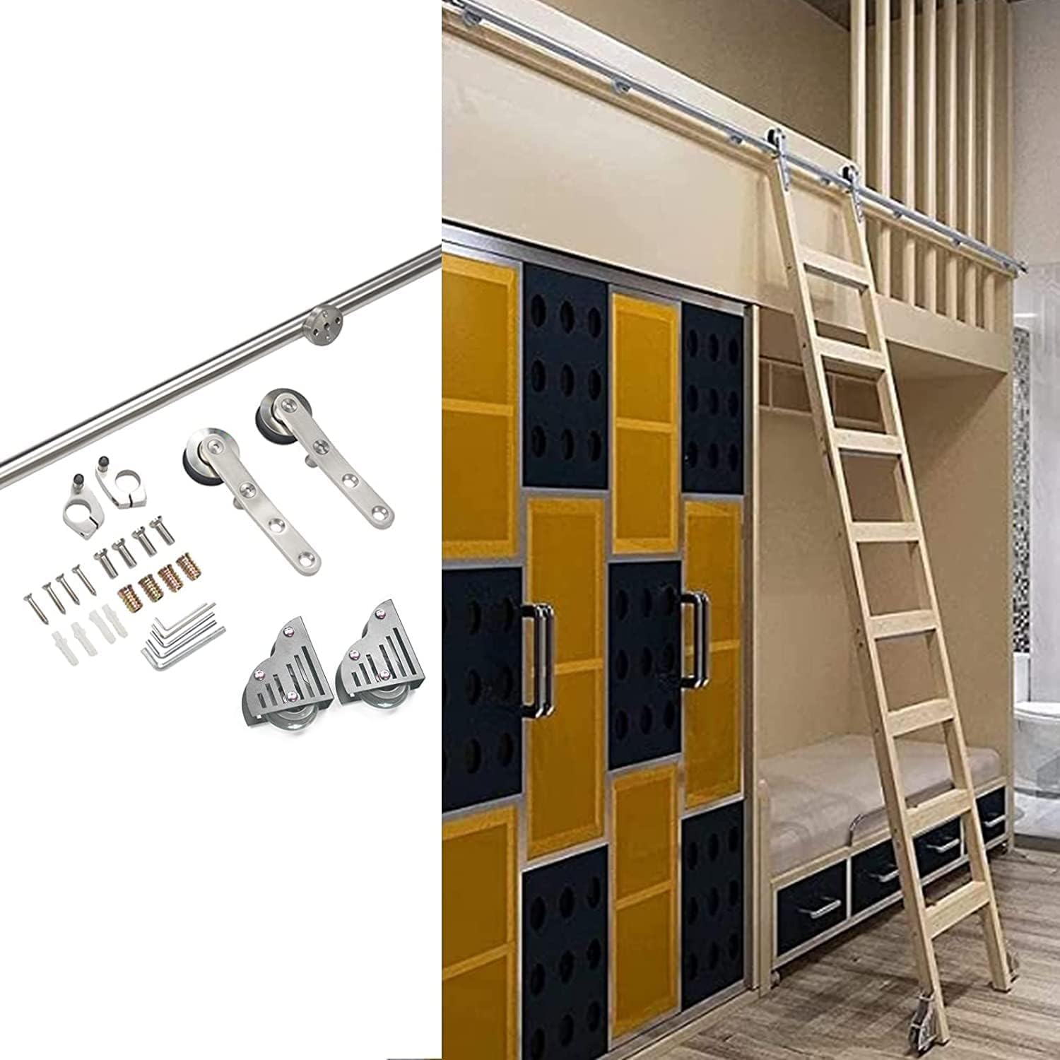 Stainless Steel Sliding Barn Door Hardware Kit with Round Tube Track - Perfect for Home, Interior, Loft, Library & Rolling Ladder Installation | Easy DIY Modern Space-Saving Solution