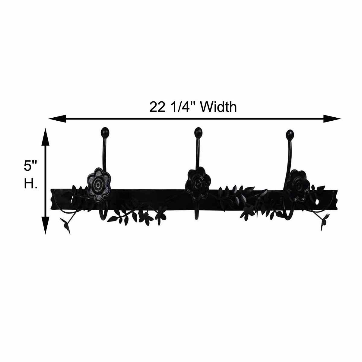 Black Wrought Iron Triple Rail Wall Hooks - 22.3