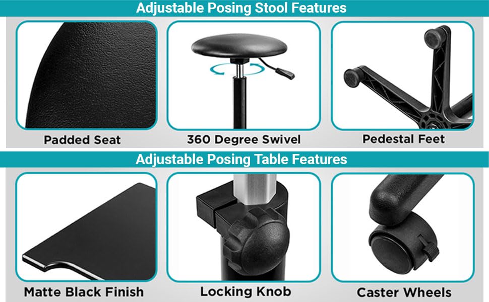 Flashpoint Photography Posing Table & Stool Kit - Adjustable Height (28-48