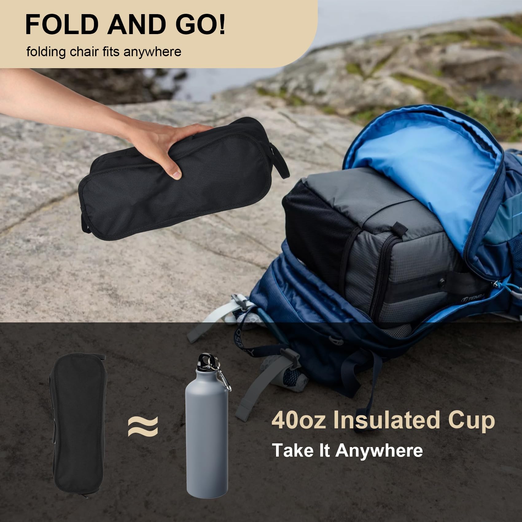 **Dreamoon Lightweight Foldable Camping Chair - Portable Backpack Chair with Side Pockets & Carry Bag, Adjustable Height Compact Outdoor Chair for Camping, Beach, Picnic, Hiking, Fishing, Travel - Perfect for Backyard BBQs, Tailgating & Outdoor Concerts - Black**