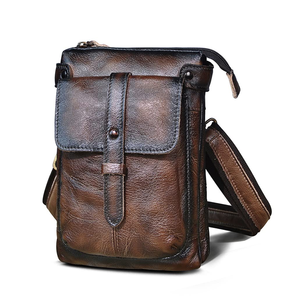 Genuine Leather Multi-Function Crossbody Messenger Bag for Men - Adjustable Waist Pack & Hip Pouch - Perfect for Travel, Hiking, and Everyday Use (Color A)