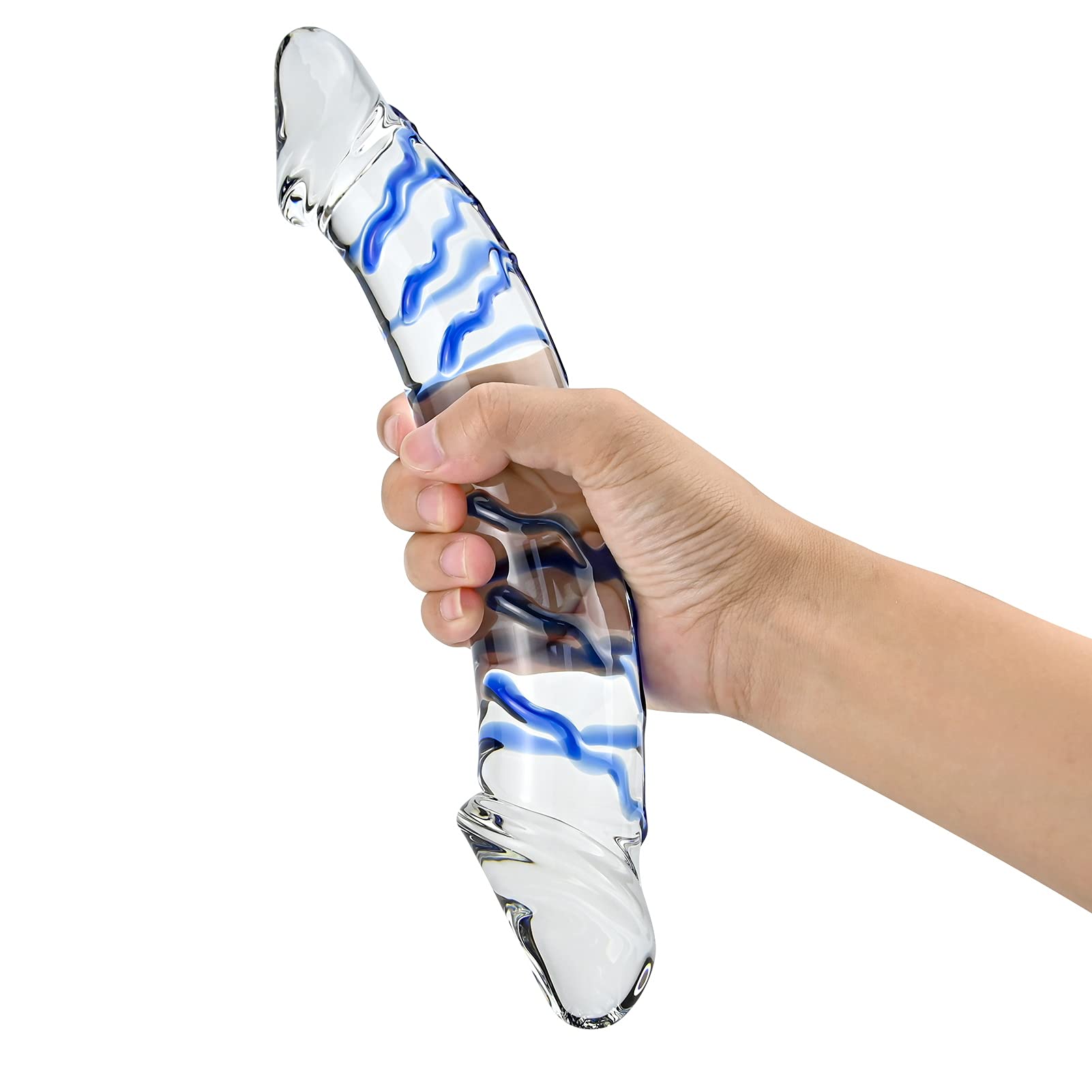 Realistic Glass Double-Ended Dildo - Crystal Pleasure Wand with Spiral Texture & Vivid Glans for G-Spot Stimulation - Dual Sided Sex Toy for Women & Couples - Perfect for Lesbian Play, Vaginal & Anal Stimulation, Sensual Massage & Intimate Exploration