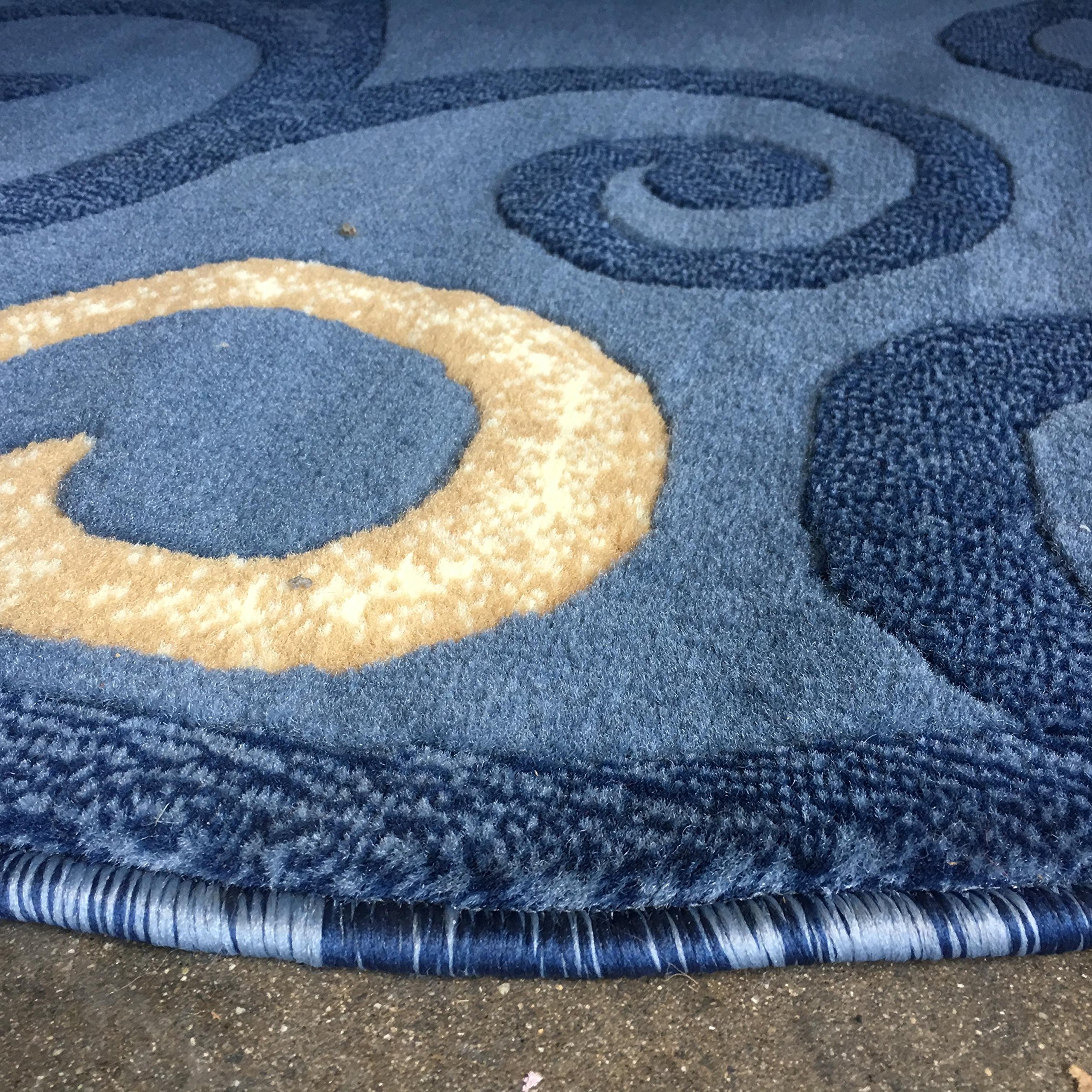 Modern Round Floral Contemporary Area Rug - Light Blue & Beige Design - 7'9