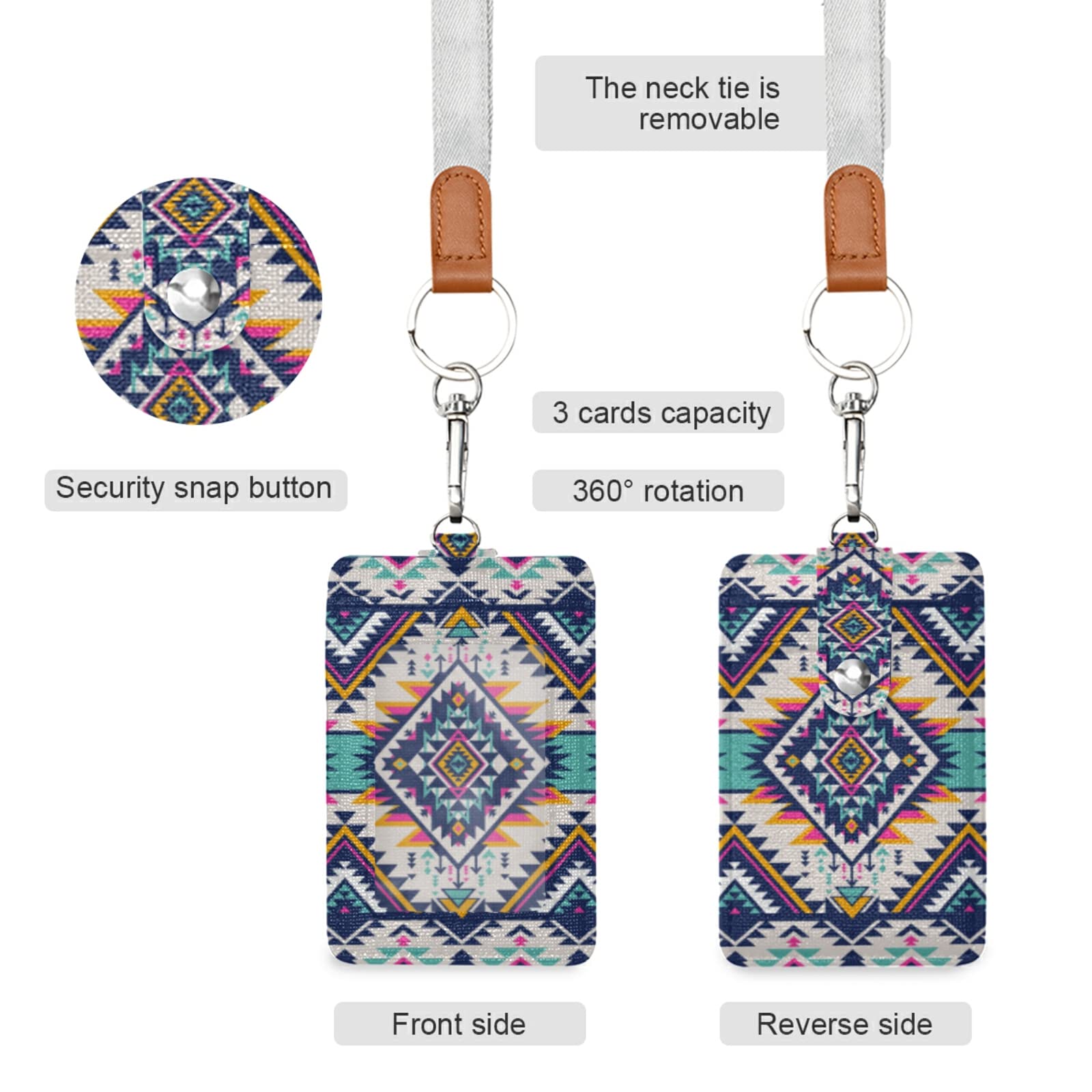 Colorful Geometric ID Badge Holder with Lanyard - Office & School Use