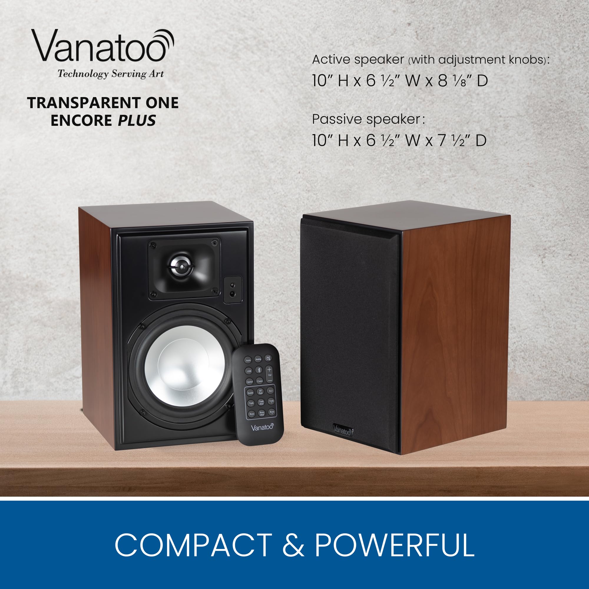Vanatoo Transparent One Encore Plus Cherry Bluetooth Speakers - High-Fidelity Audio with AUX, USB, Optical, Analog Inputs - Premium Bookshelf PC Speakers for Desktop, Home Theater, and Studio Use