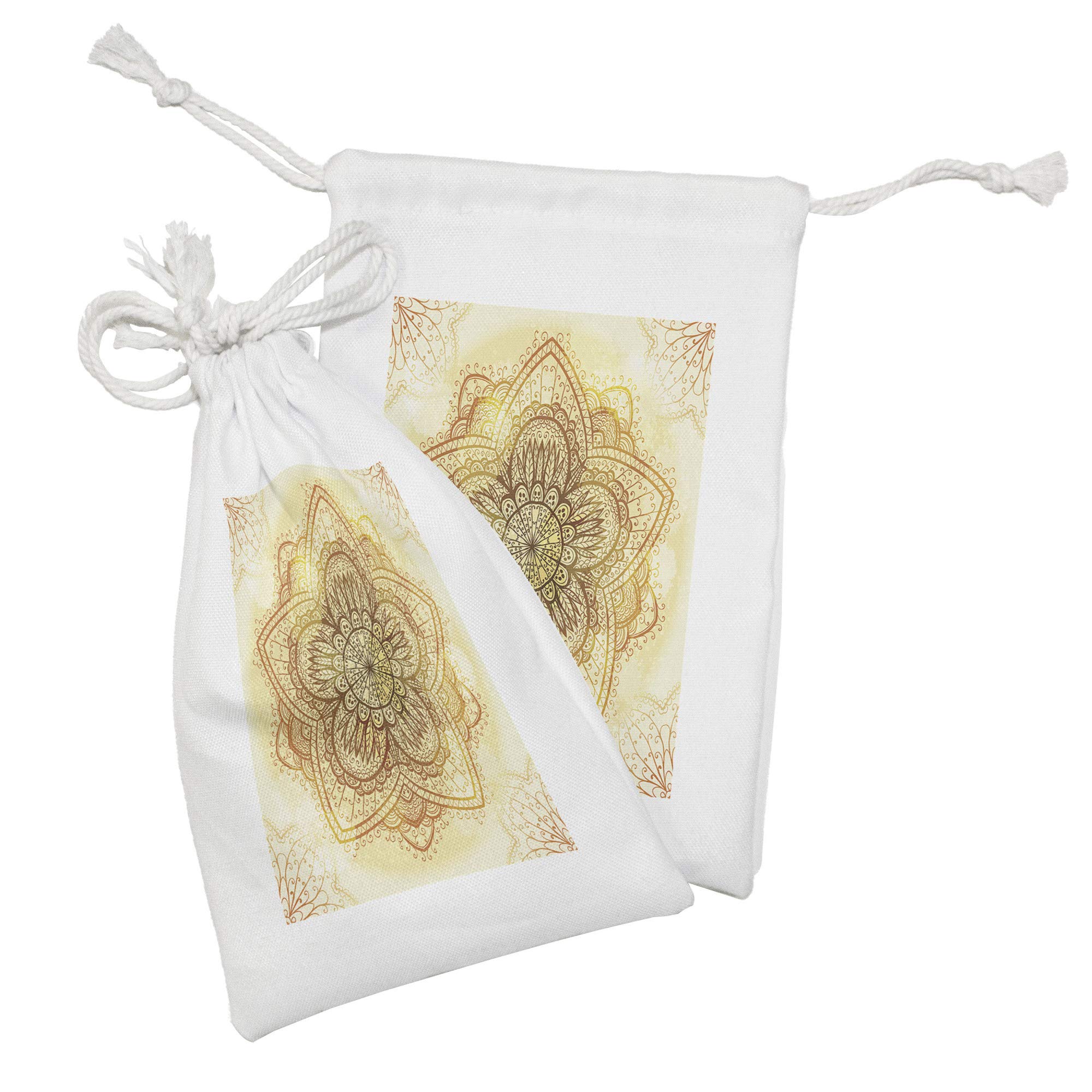 Ambesonne Eastern Fabric Pouch Set of 2 - Traditional Mandala Drawstring Bags for Toiletries, Jewelry & Travel Essentials (9