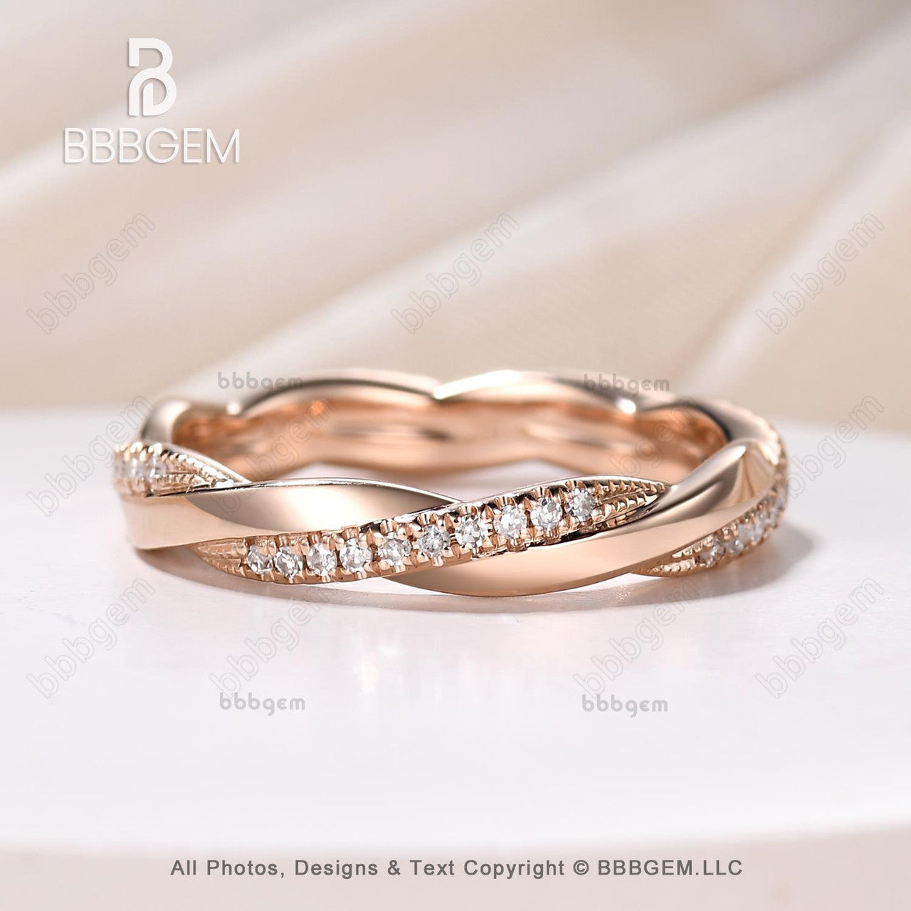 Solid Rose Gold Twist Diamond Wedding Band - Stackable Matching Ring for Women, Engagement, Anniversary & Bridal Jewelry - Perfect for Everyday Wear & Special Occasions