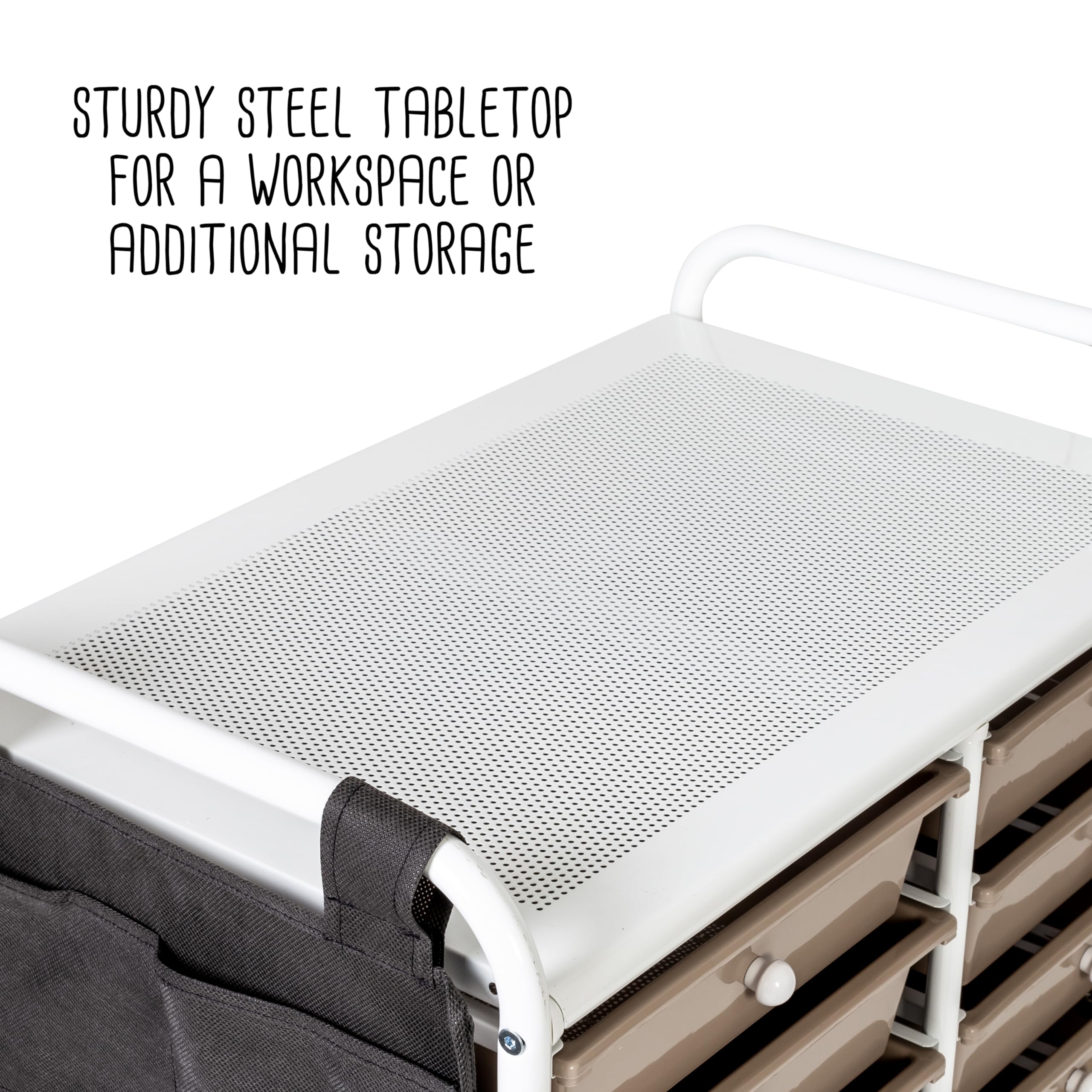 Honey-Can-Do 12-Drawer Metal Rolling Storage Cart with Side Pockets, White CRT-09104 - Perfect for Home Organization, Office Supplies, and Craft Room Storage