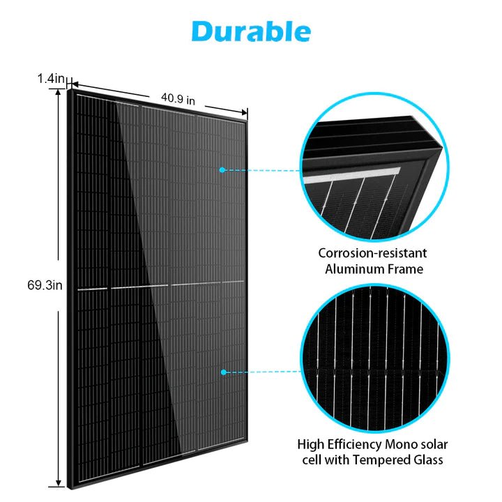SunGoldPower 370W Monocrystalline Black PERC Solar Panel - High Efficiency Solar Module for Home, RV & Off-Grid Power Systems | Weather-Resistant Renewable Energy Solution
