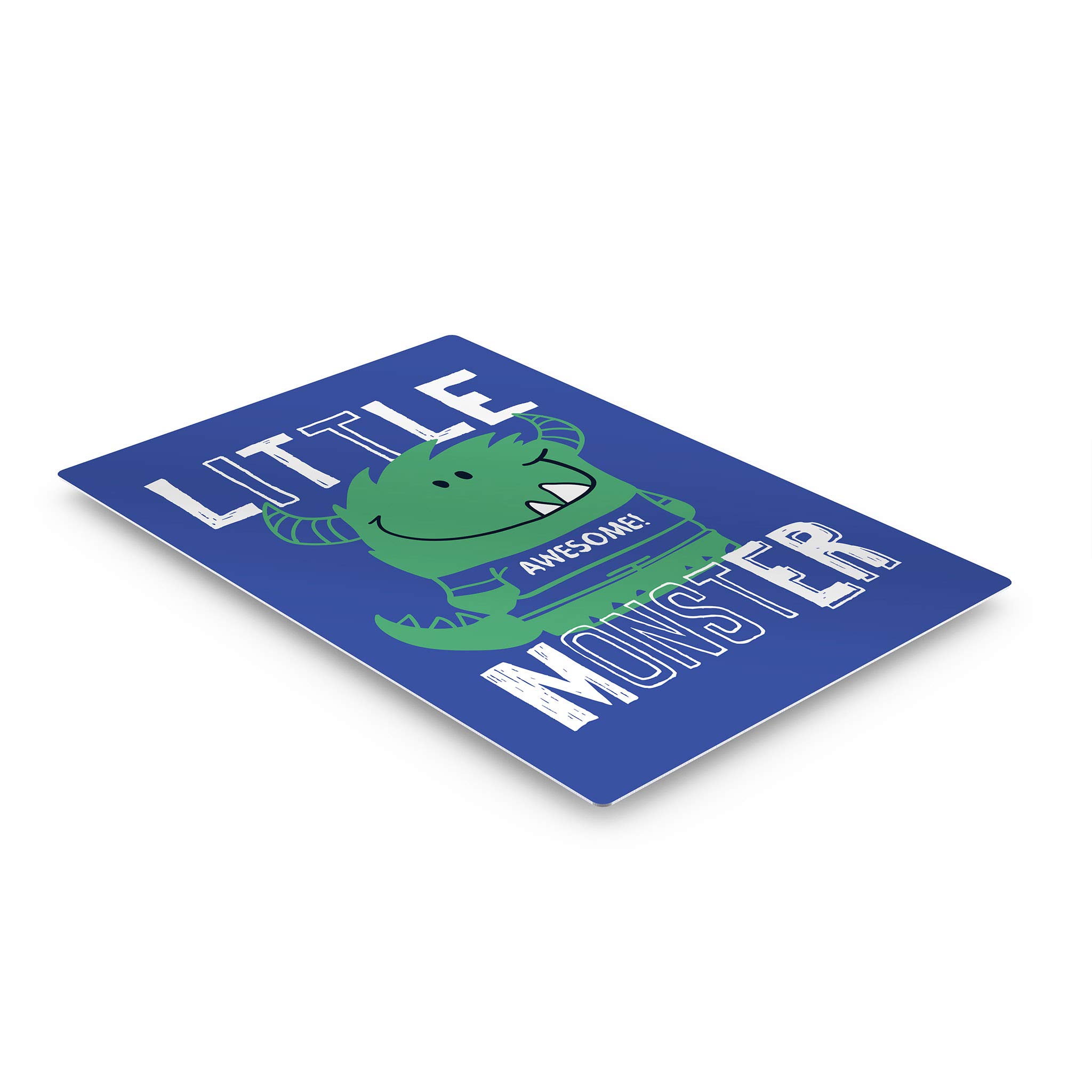Cute Little Monster Wall Art - Blue Background Metal Print for Boys Room, Nursery & Baby Room Decor - Made in USA - 30x20 - Perfect for Kids Bedroom, Playroom & Birthday Gifts