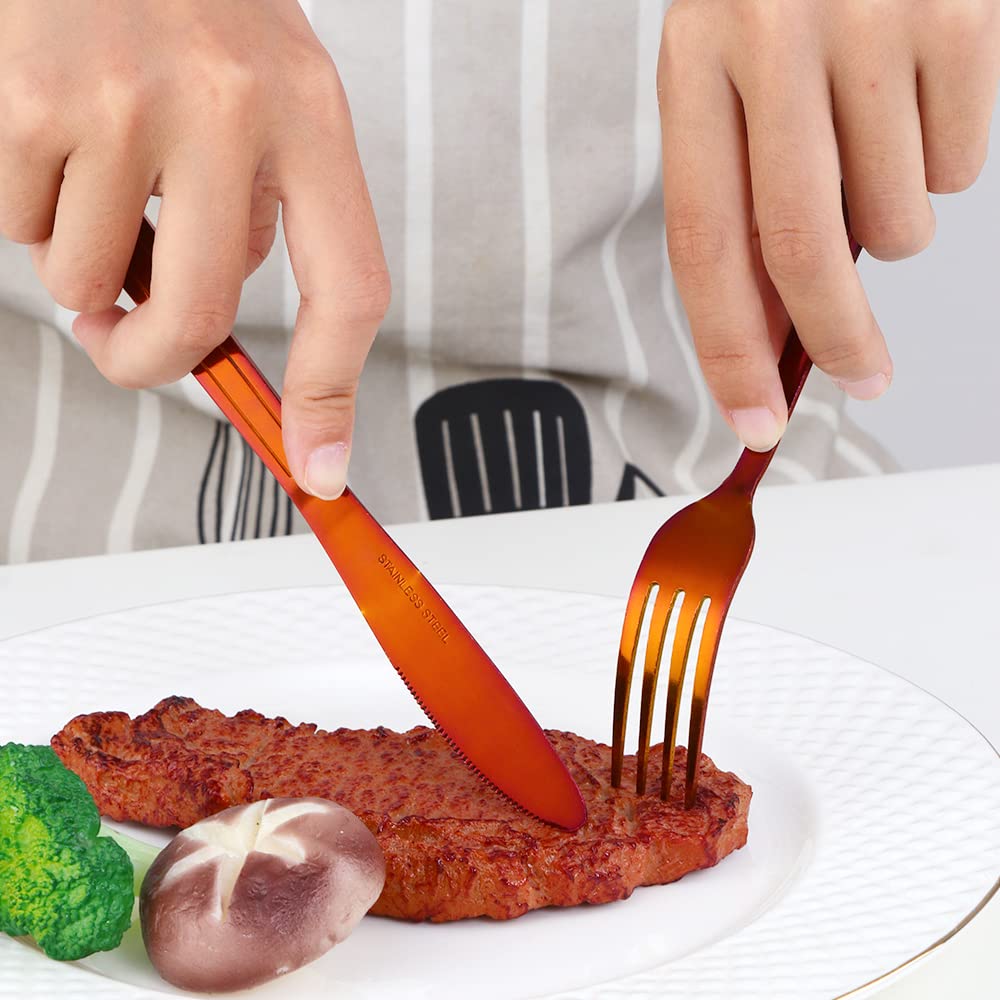 QIBOMOON 12-Piece Stainless Steel Dinner Knives Set - 8 Inch Commercial Grade Flatware for Restaurants, Catering & Home Use - Classic Magic Red Table Knives for Fine Dining & Everyday Meals