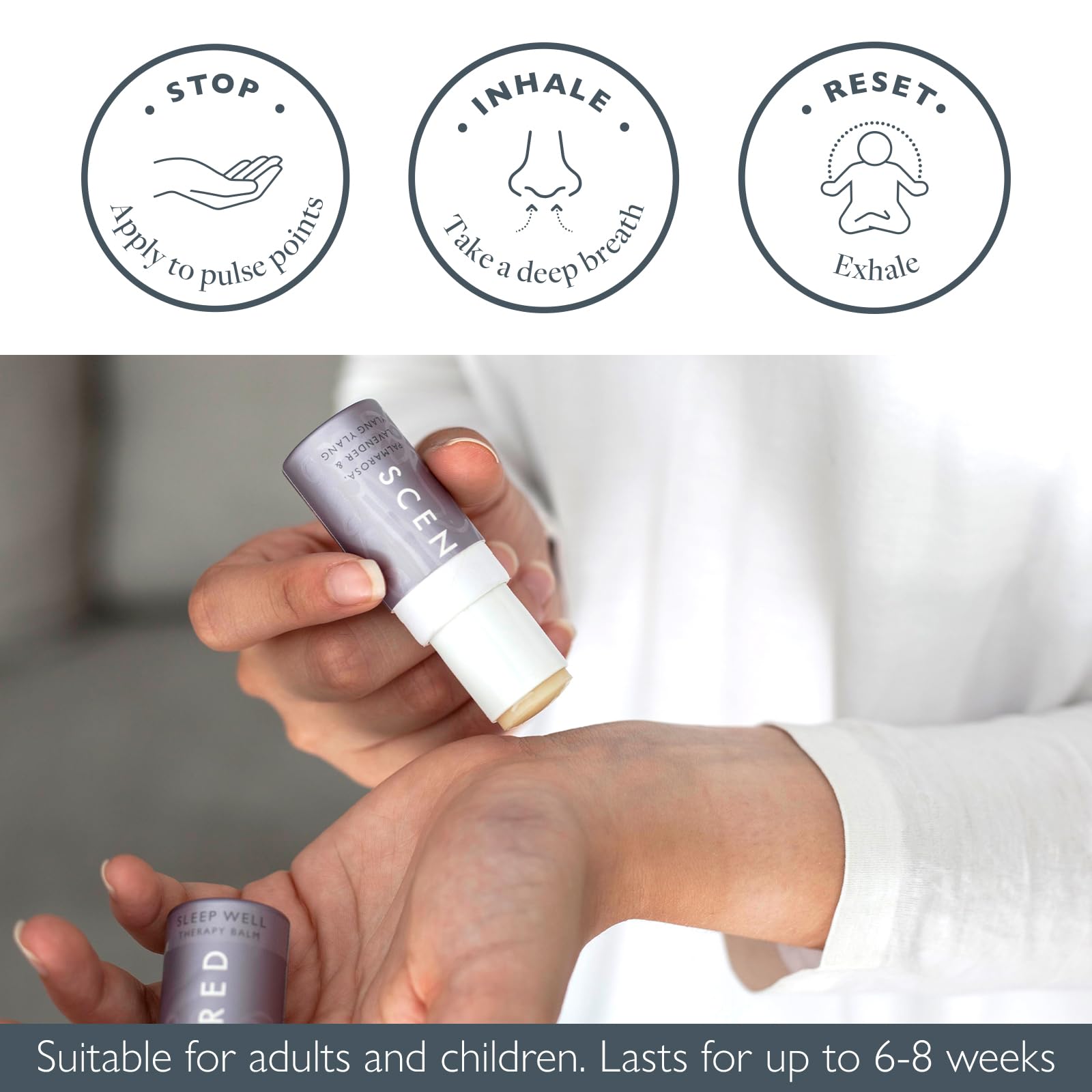 Scentered Aromatherapy Balm Stick - Natural Lavender Essential Oil Roll On for Better Sleep & Relaxation - Organic Sleep Aid with Palmarosa & Ylang Ylang - Perfect Aromatherapy Gift for Women - Ideal for Nighttime Routine, Travel & Stress Relief