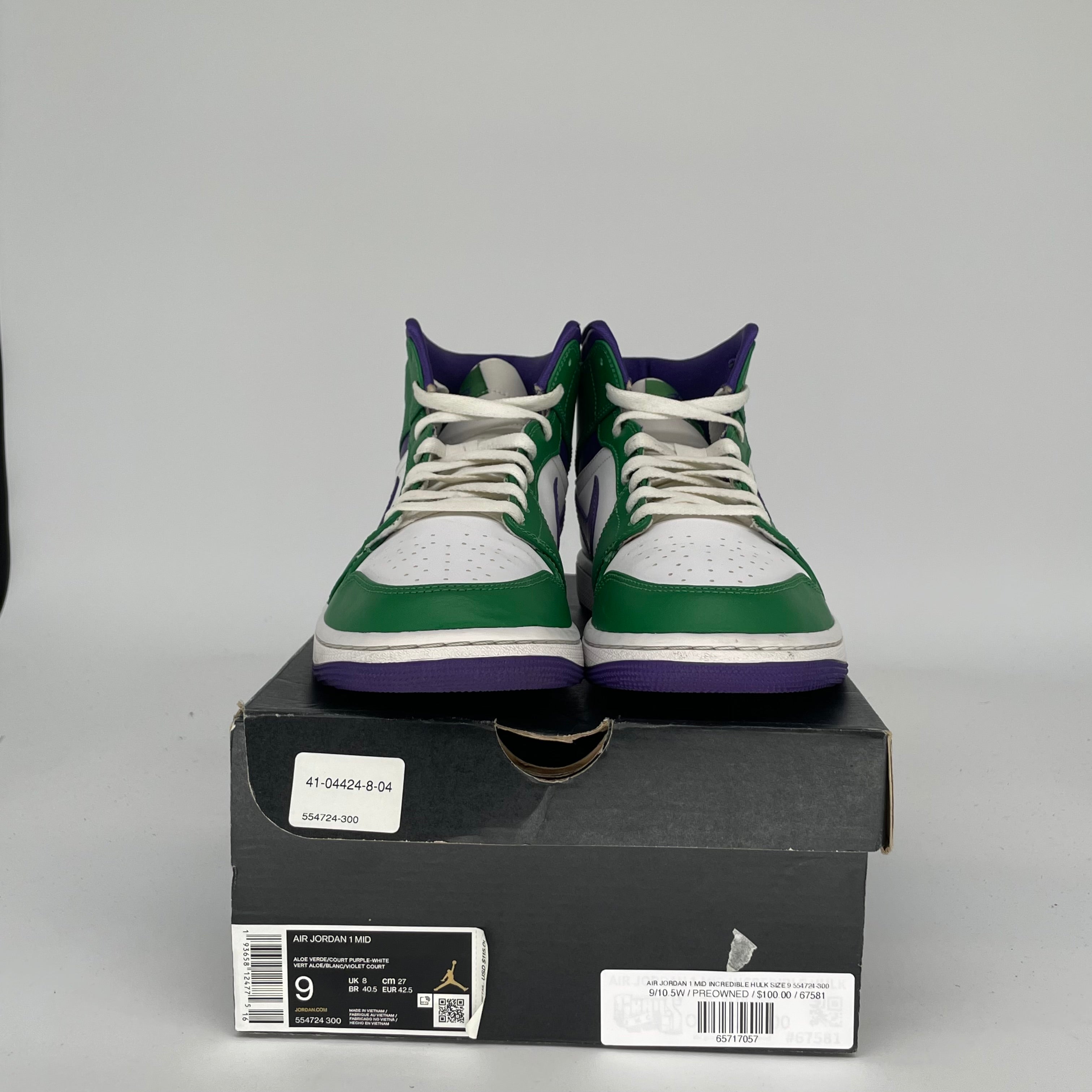 AIR JORDAN 1 MID INCREDIBLE HULK Men's Basketball Shoes Size 9 - Green & Black Sneakers (554724-300) - Perfect for Streetwear, Casual Outfits & Sneaker Collectors
