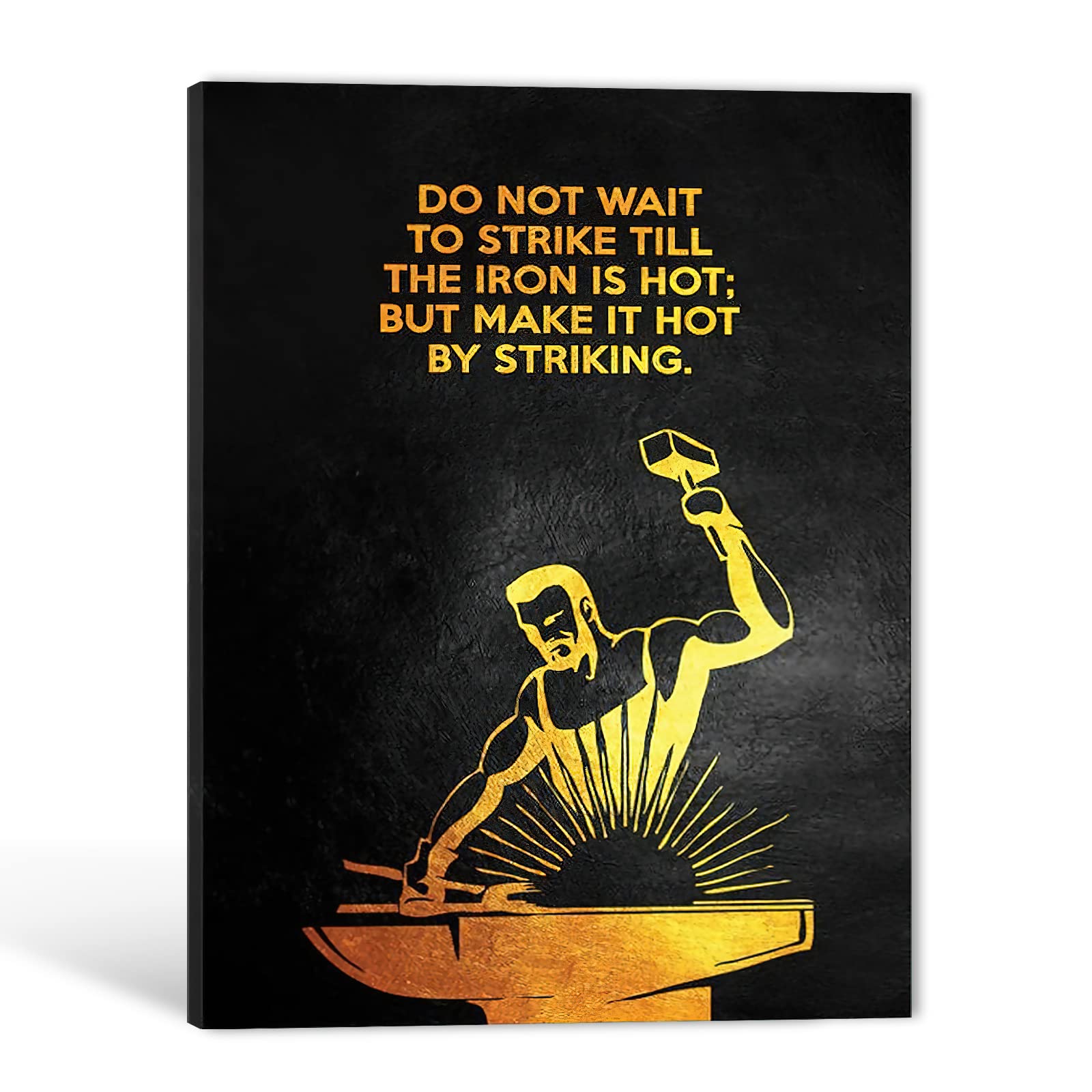 TIMUBA Motivational Wall Art Canvas Print - Inspirational Office Decor with Black & Gold Frame, Positive Quote Wall Hanging 28x40 Inch - Perfect for Home Office, Workplace & Study Room Decor