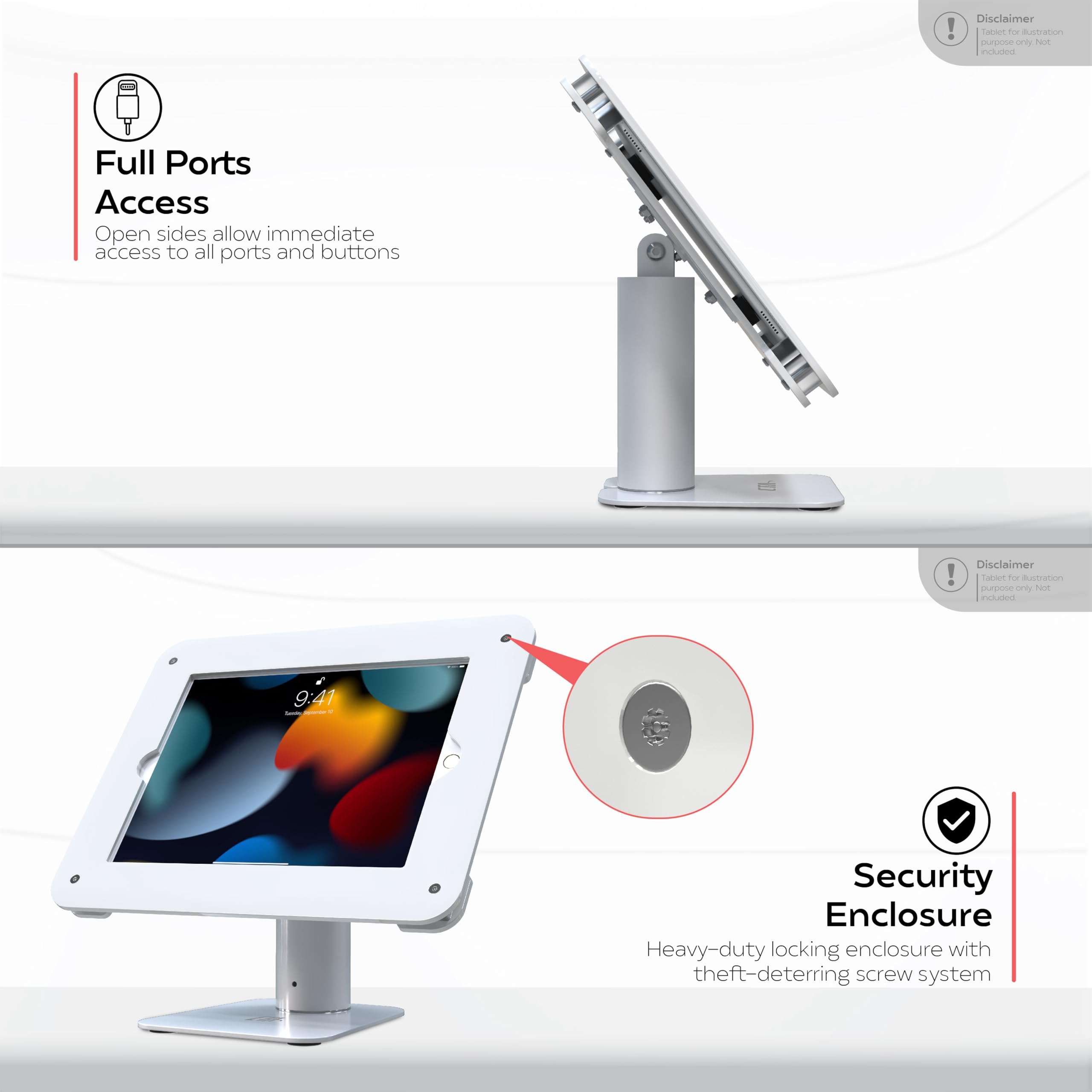 Secure VESA Desk Mount for iPad - Heavy Duty POS & Retail Stand with Locking Enclosure - Compatible with iPad 10.2