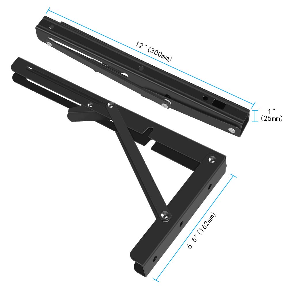 Heavy Duty Folding Shelf Brackets 2 Pack - Max Load 300lb for Wall Mounted Shelves & Tables (12
