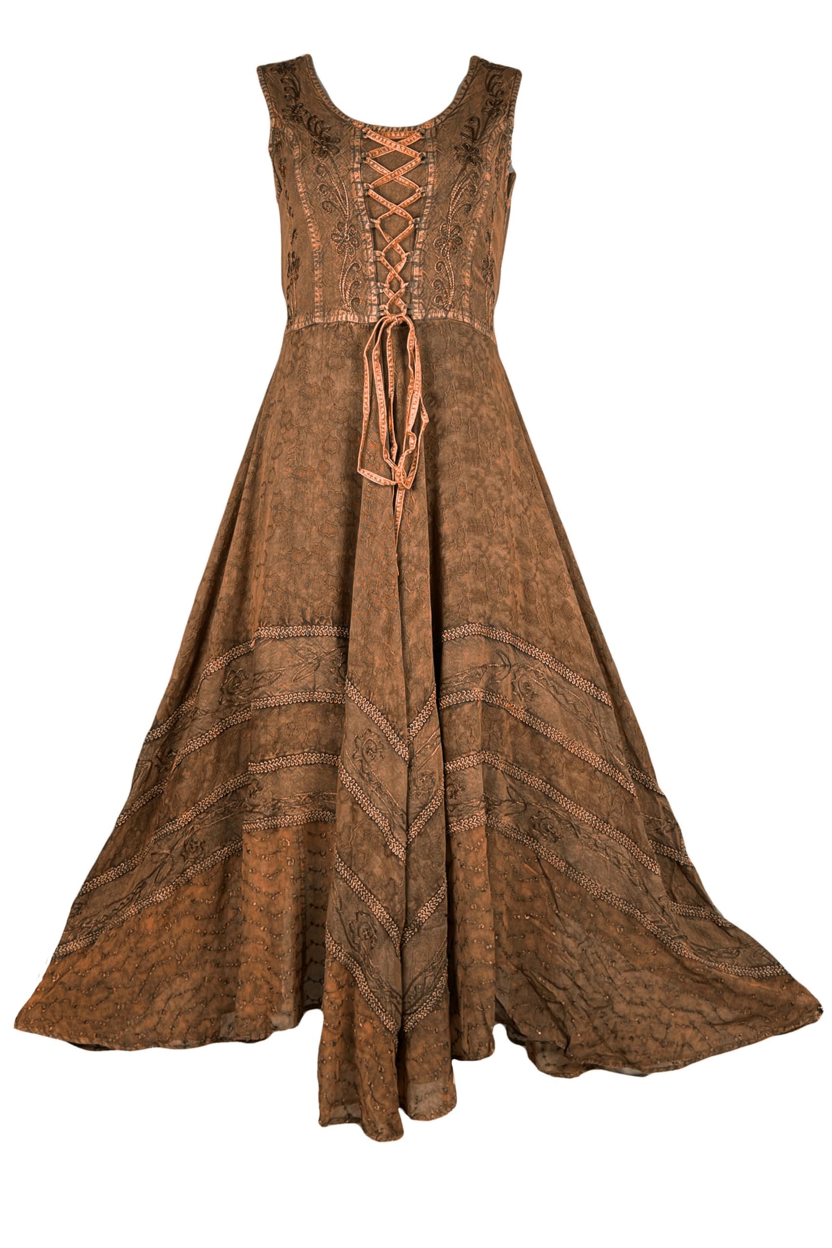 Agan Traders Women's 2025 Gothic Corset Smocked Maxi Dress - Sleeveless Embroidered Summer Dress for Parties, Weddings & Date Nights | Calf Length Twirl Dress for Women