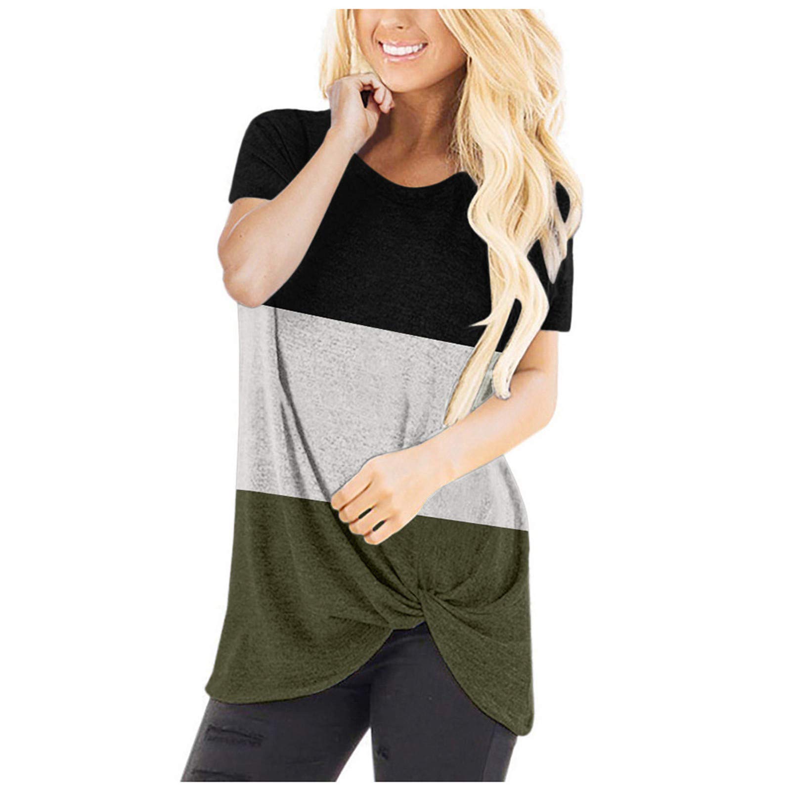Sexy V-Neck T-Shirts for Women - Front Twist Short & Long Sleeve Loose Fit Tops for Spring & Summer | Casual Wear, Date Night, Office Outfits