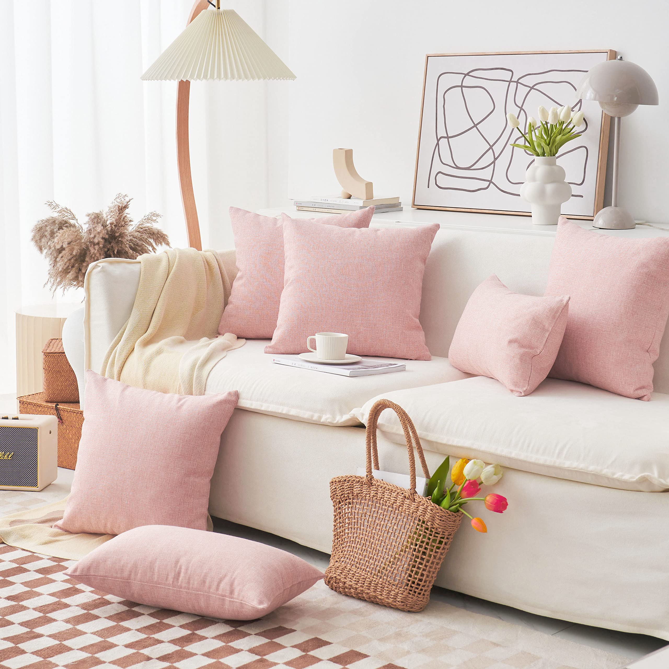 Barbie Pink Linen Pillow Covers Set of 2 - 26x26 Inch Large Square Decorative Throw Pillows, Soft Euro Shams for Bed, Sofa & Nursery - 66cm (Baby Pink) - Perfect for Home Decor, Living Room & Girls' Bedroom