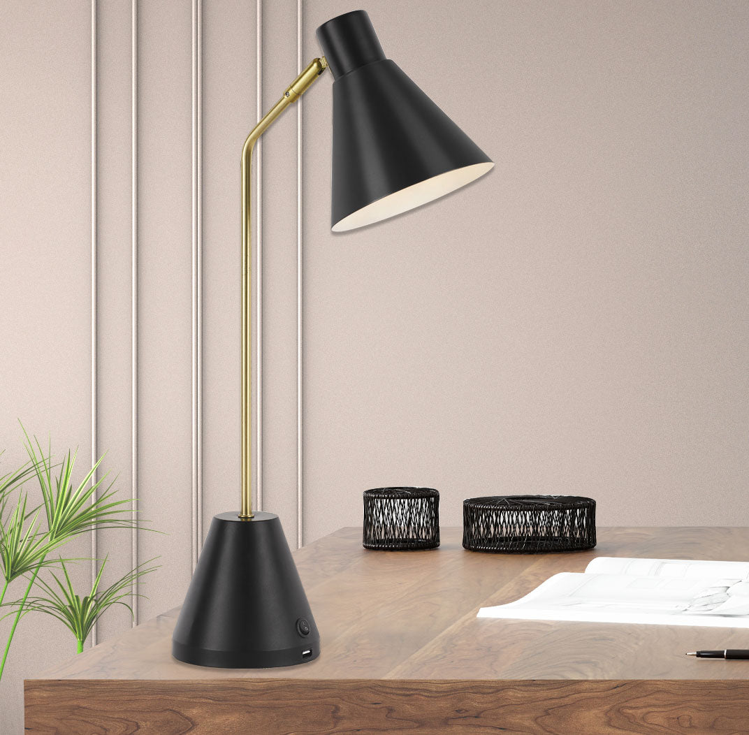 Ambia Modern Table Lamp with USB Charging Port - Black Nightstand Lamp for Bedroom, Living Room, and Office