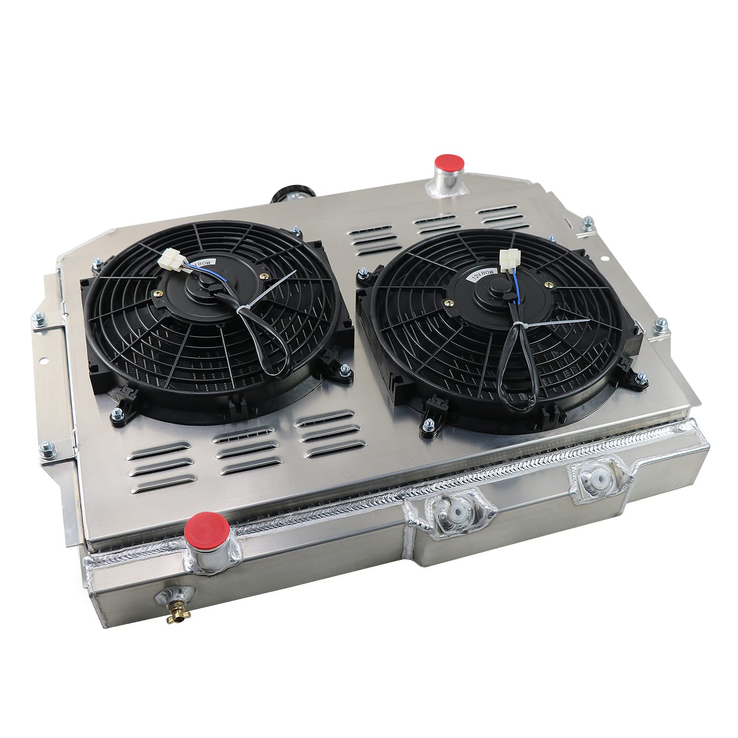 High-Performance Aluminum Radiator for 1968-1974 AMC AMX, Javelin, Marlin, Rambler SST V8 - 4 Row Core with 10-Inch Electric Fan & Relay Kit - Perfect for Classic Car Restoration & Hot Rod Upgrades
