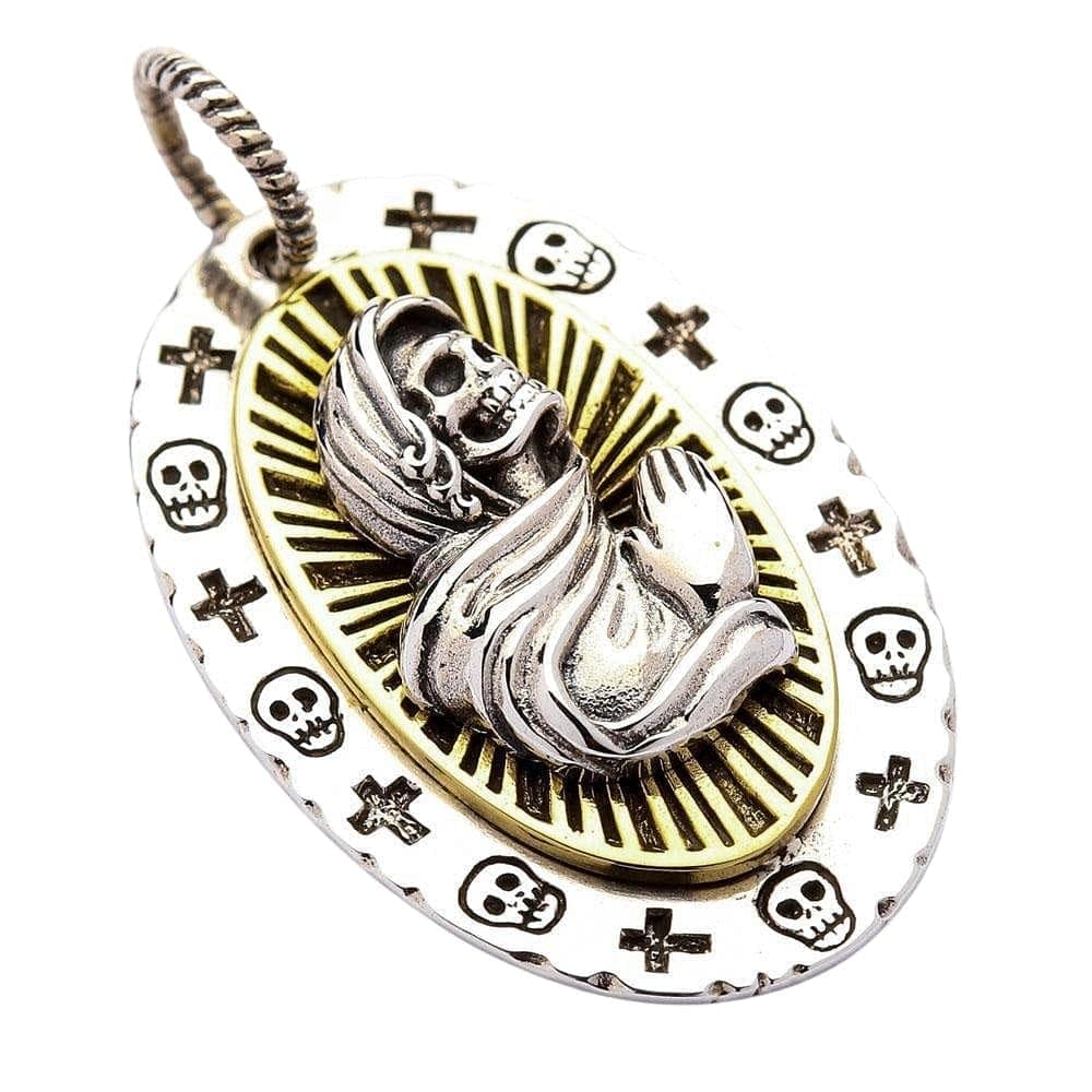 Santa Muerte Skull Sterling Silver Gothic Pendant Necklace - Mexican Folk Art Jewelry for Women & Men - Perfect for Day of the Dead, Gothic Fashion & Spiritual Protection
