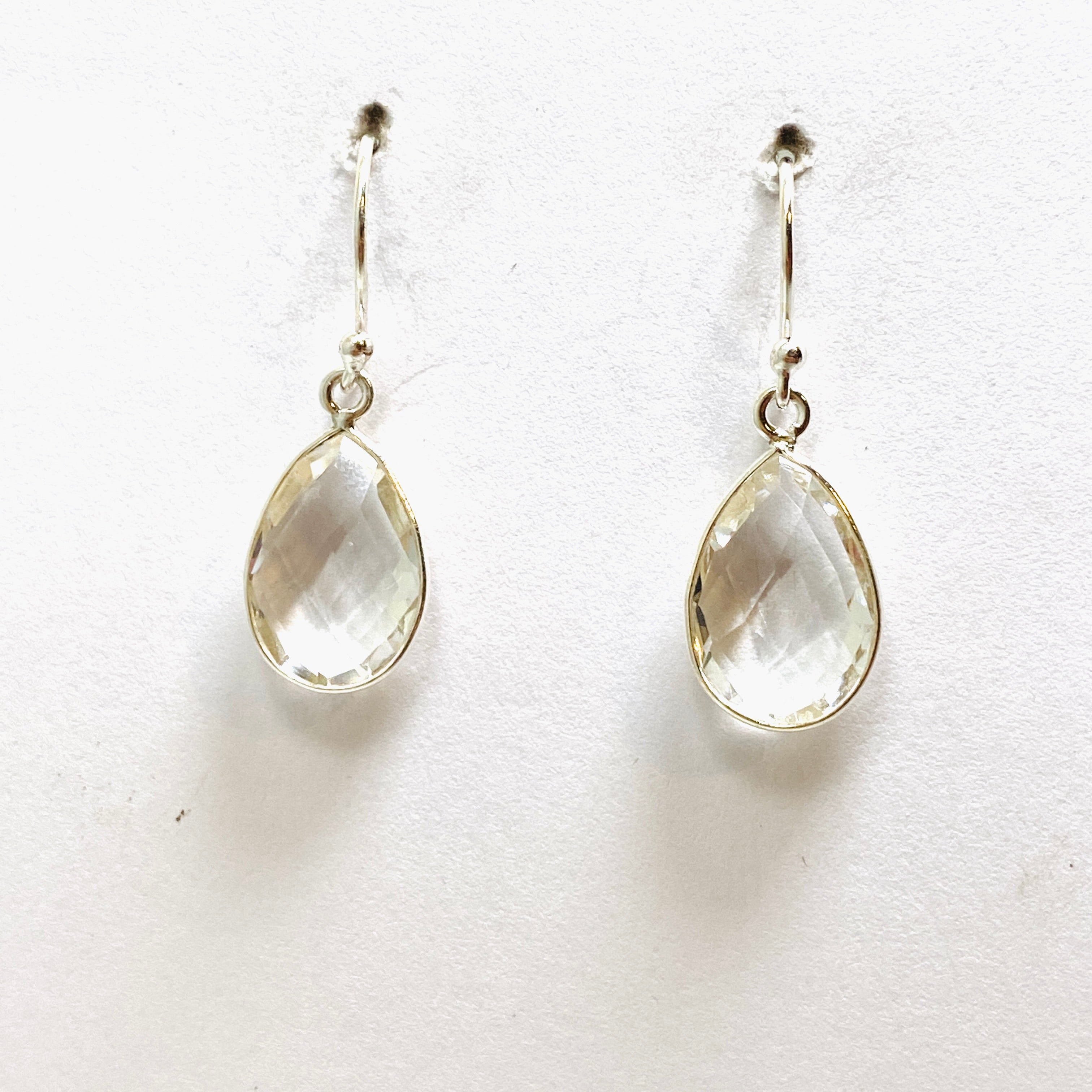Clear Quartz Teardrop Checkerboard Faceted Earrings for Women - Elegant Crystal Dangle Earrings for Party, Wedding & Everyday Wear - Hypoallergenic Sterling Silver Jewelry Gift