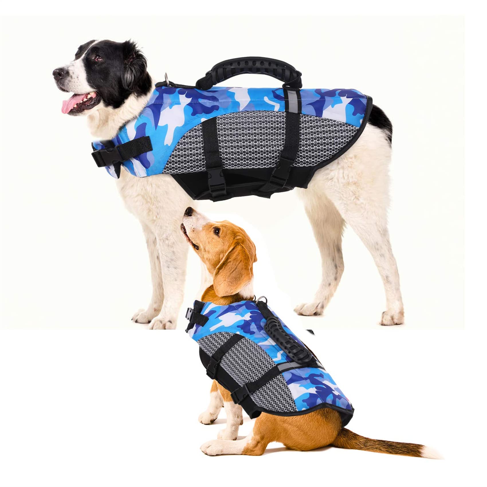 AFR&RF Adjustable Dog Life Jacket with Rescue Handle - Reflective Ripstop Safety Vest for Puppies & Dogs - Perfect for Swimming, Boating, Kayaking, Surfing & Beach Activities