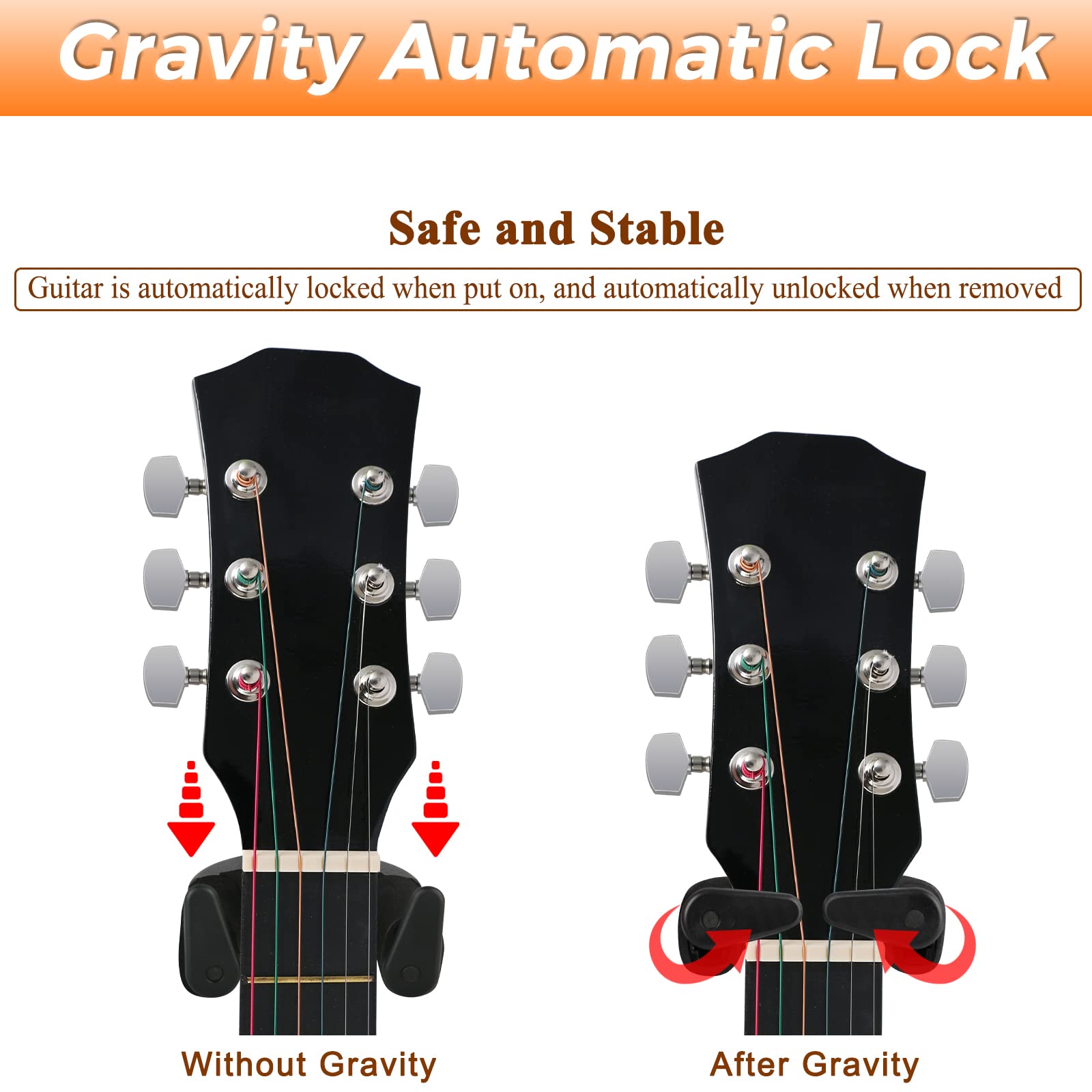 EASTROCK Slatwall Guitar Wall Hanger - Secure Locking Mount for Acoustic, Electric, Bass Guitars, Banjos & Mandolins | Durable Black Display Hook Holder for Home, Studio & Music Store Organization