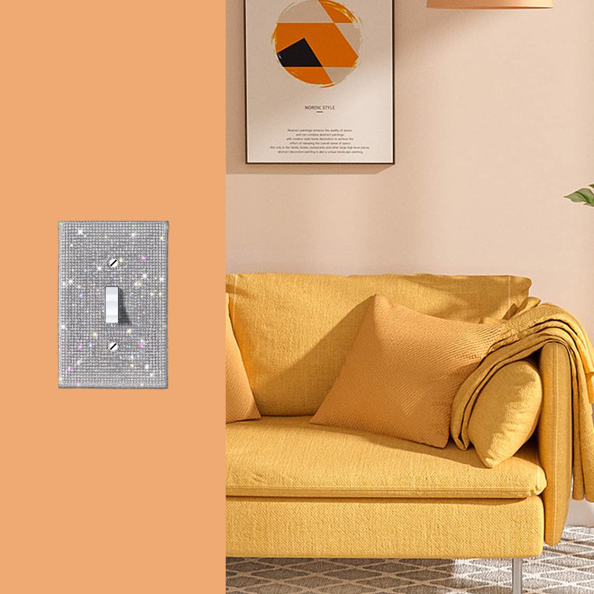 (1PCS) Bling Silver Rhinestone Light Switch Cover - Shiny Crystal Sparkle Wall Plate for Bedroom, Living Room, Bathroom Decor - Elegant Home Upgrade