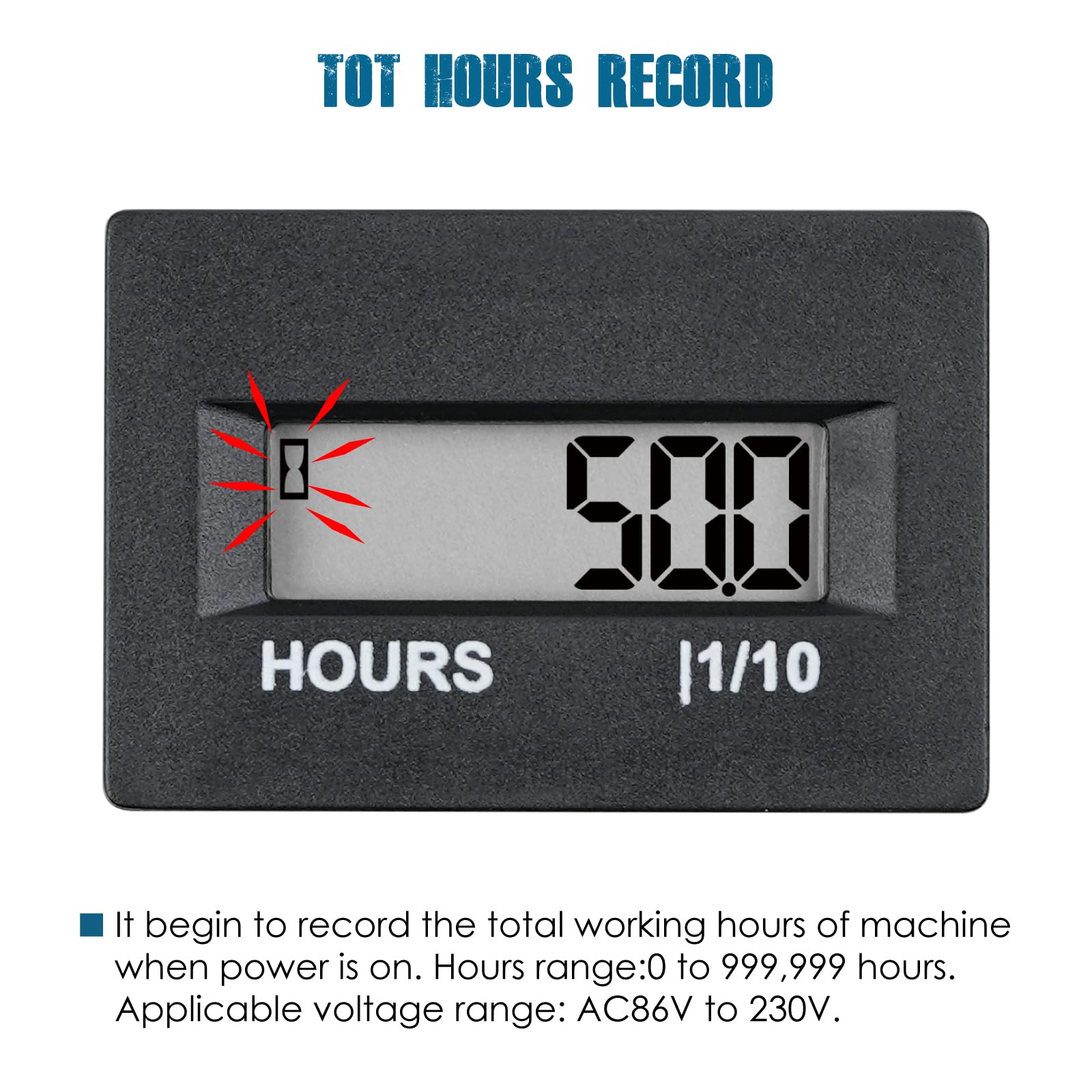 Runleader Digital Hour Meter - AC 86V-230V Waterproof Timer with Data Storage - Track Usage for Lawn Mowers, Boats, RVs, Snowmobiles & Industrial Equipment - Perfect for Maintenance Scheduling & Equipment Monitoring
