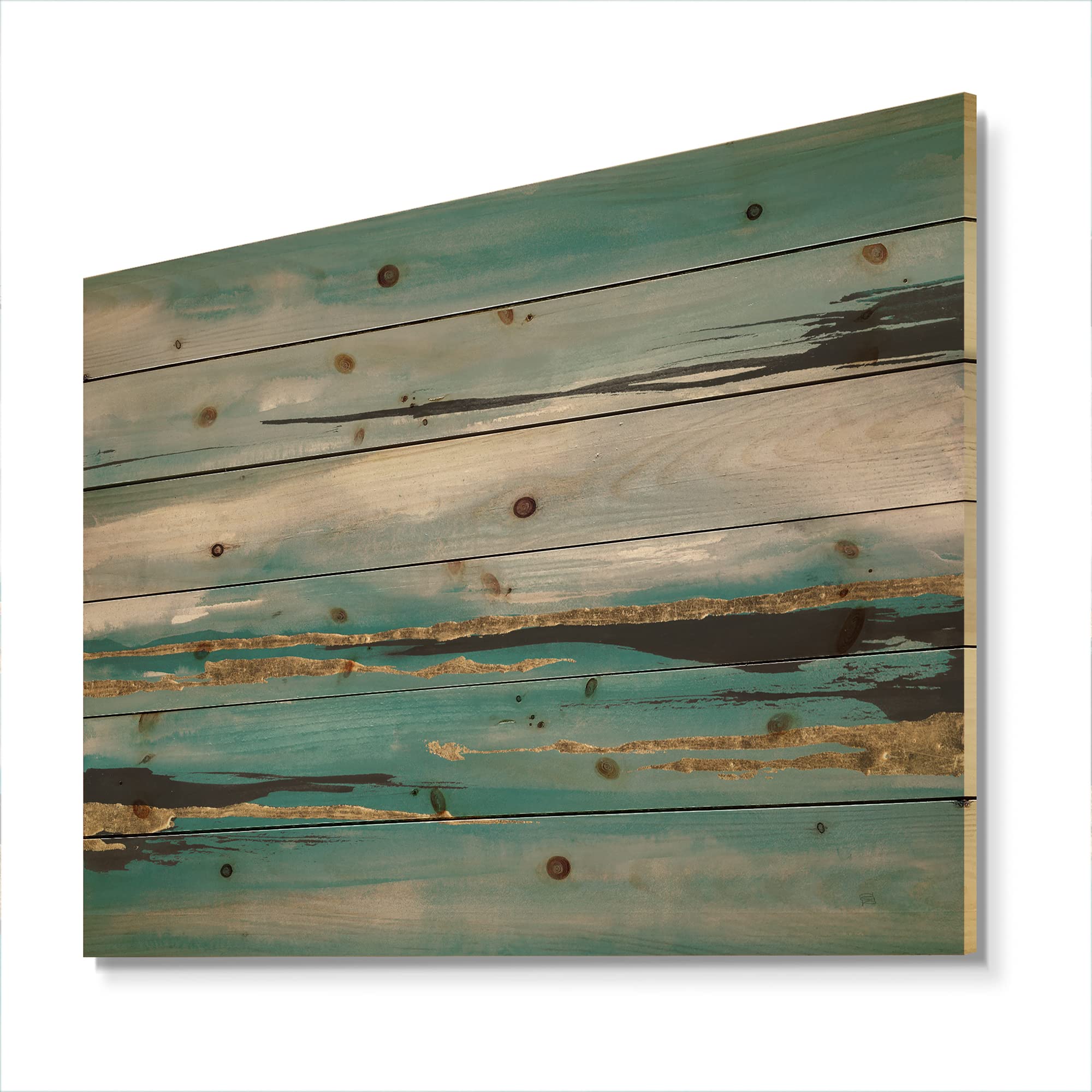 DesignQ Glam Teal Watercolor Wood Wall Art - Modern Abstract Wall Decor Printed on Natural Pine Wood - Large Multi-Color Wood Panels for Living Room, Bedroom & Office Decor