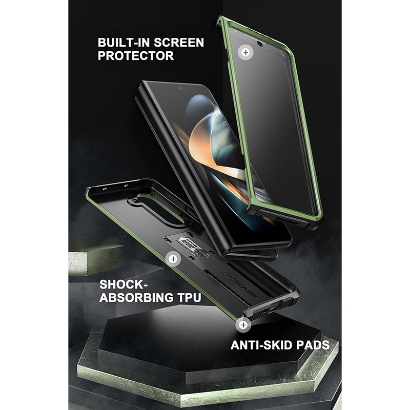 Samsung Galaxy Z Fold5 Unicorn Beetle Kickstand Case with Built-in Screen Protector - Dark Green | Heavy Duty Protection for Work, Travel & Everyday Use