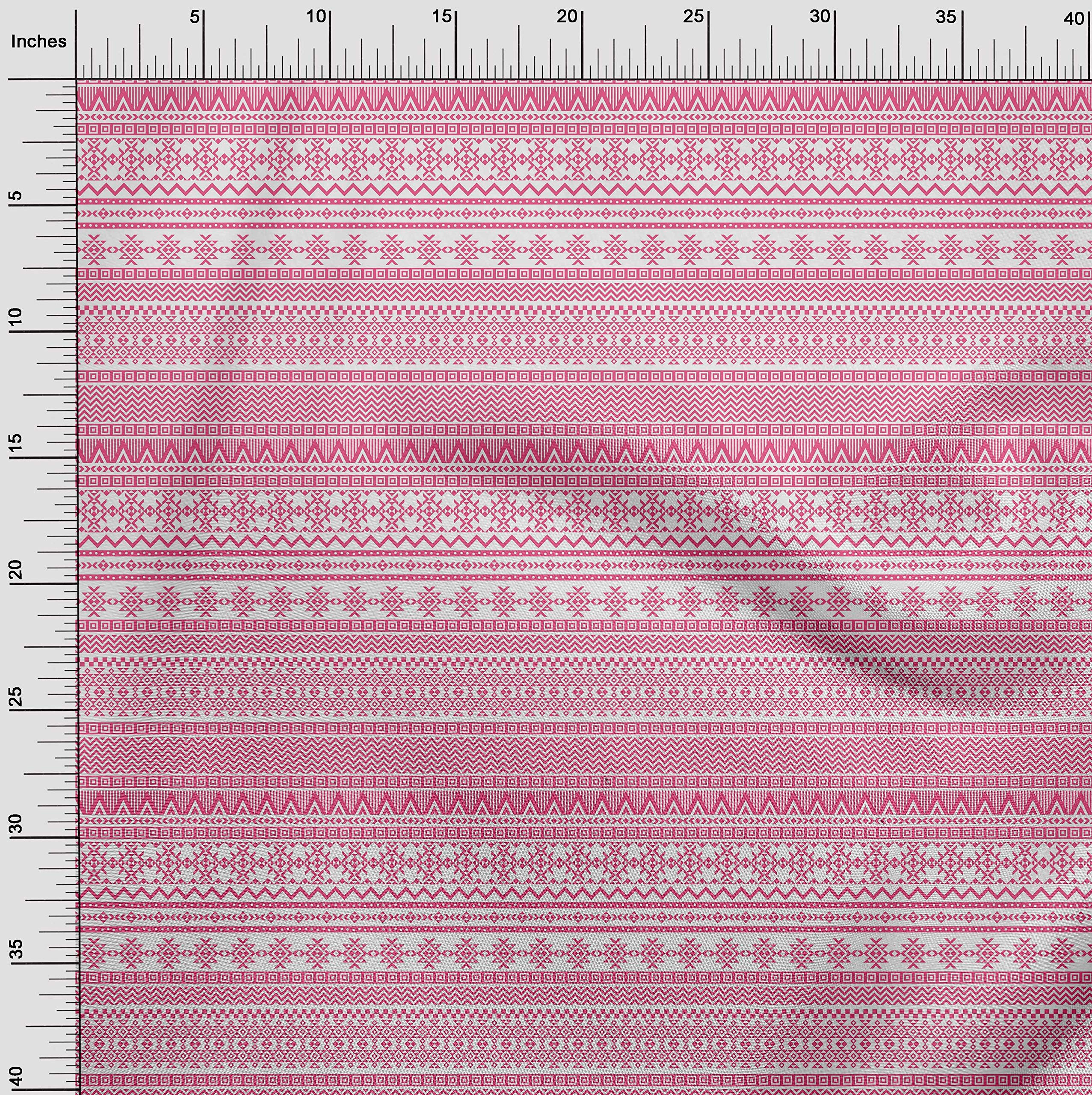oneOone 100% Cotton Cambric Pink Aztec Tribal Print Fabric by The Yard - 56 Inch Wide for Dresses, Skirts & DIY Crafts
