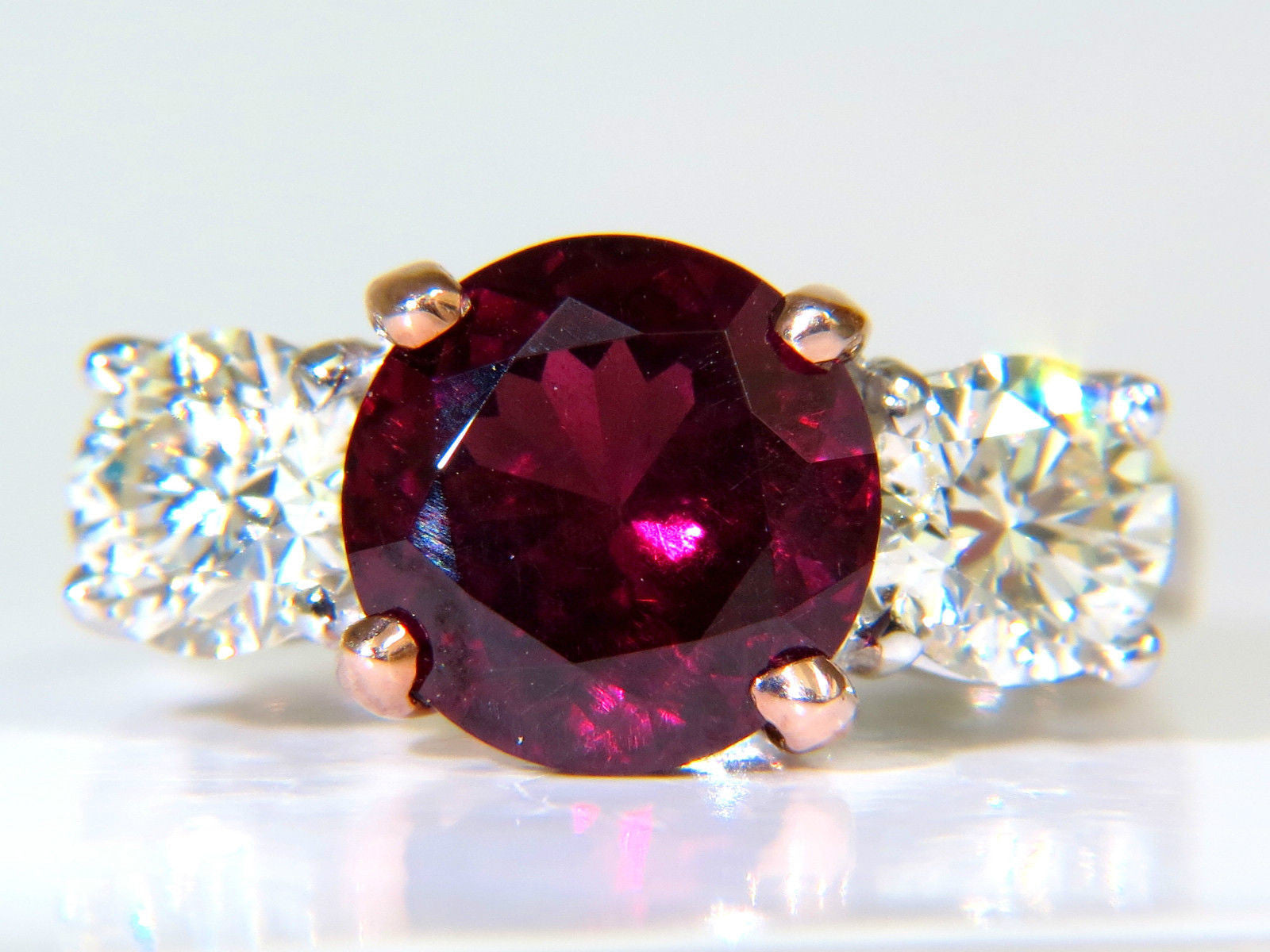7.33CT Natural Vivid Red Rubellite Diamonds Ring - Classic Three Stone 14K Gold Engagement Ring for Women, Perfect for Valentine's Day, Anniversary & Proposal Gifts