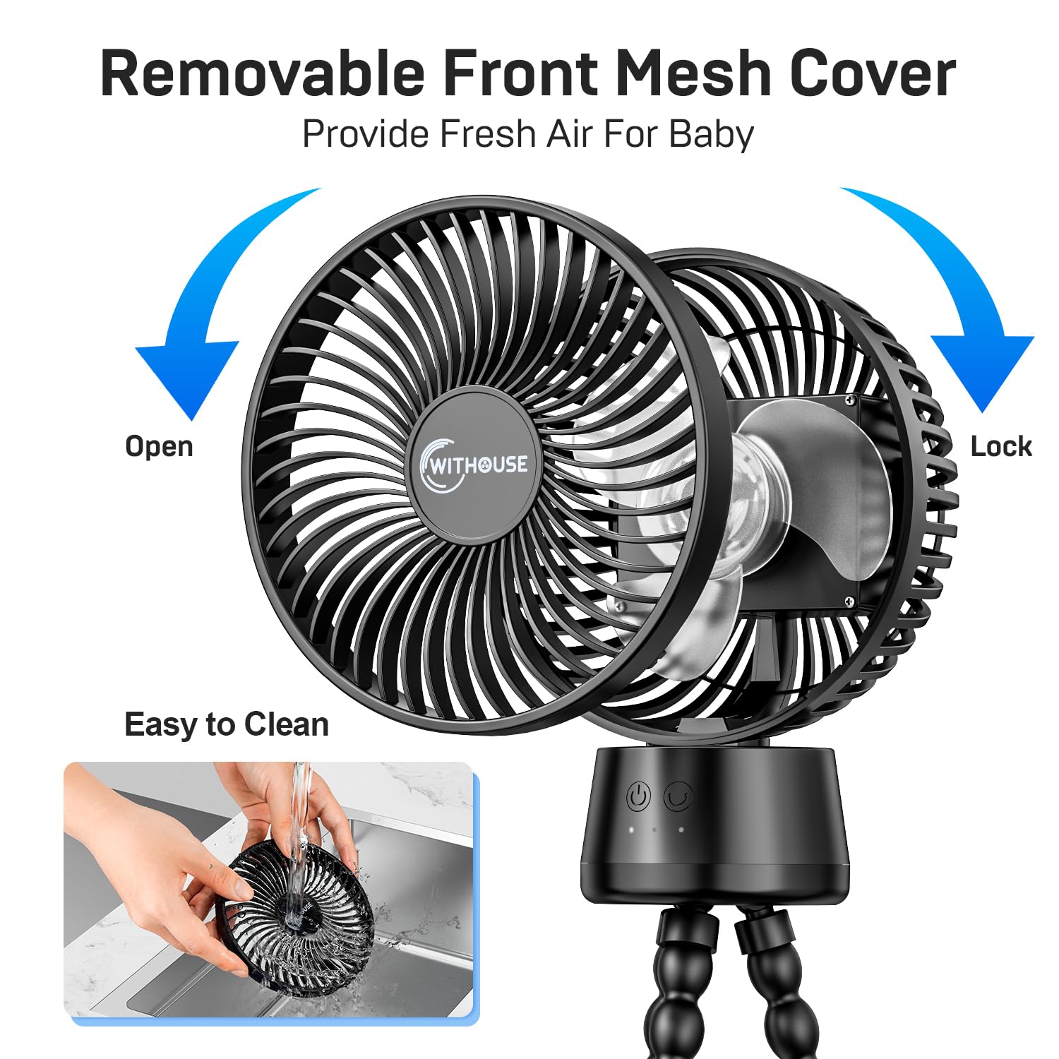 20000mAh Portable Stroller Fan with Power Bank & LED Light - 120° Auto Oscillation, Detachable Tripod, Rechargeable Battery - Perfect for Baby Crib, Car Seat, Travel, Office & Home Use