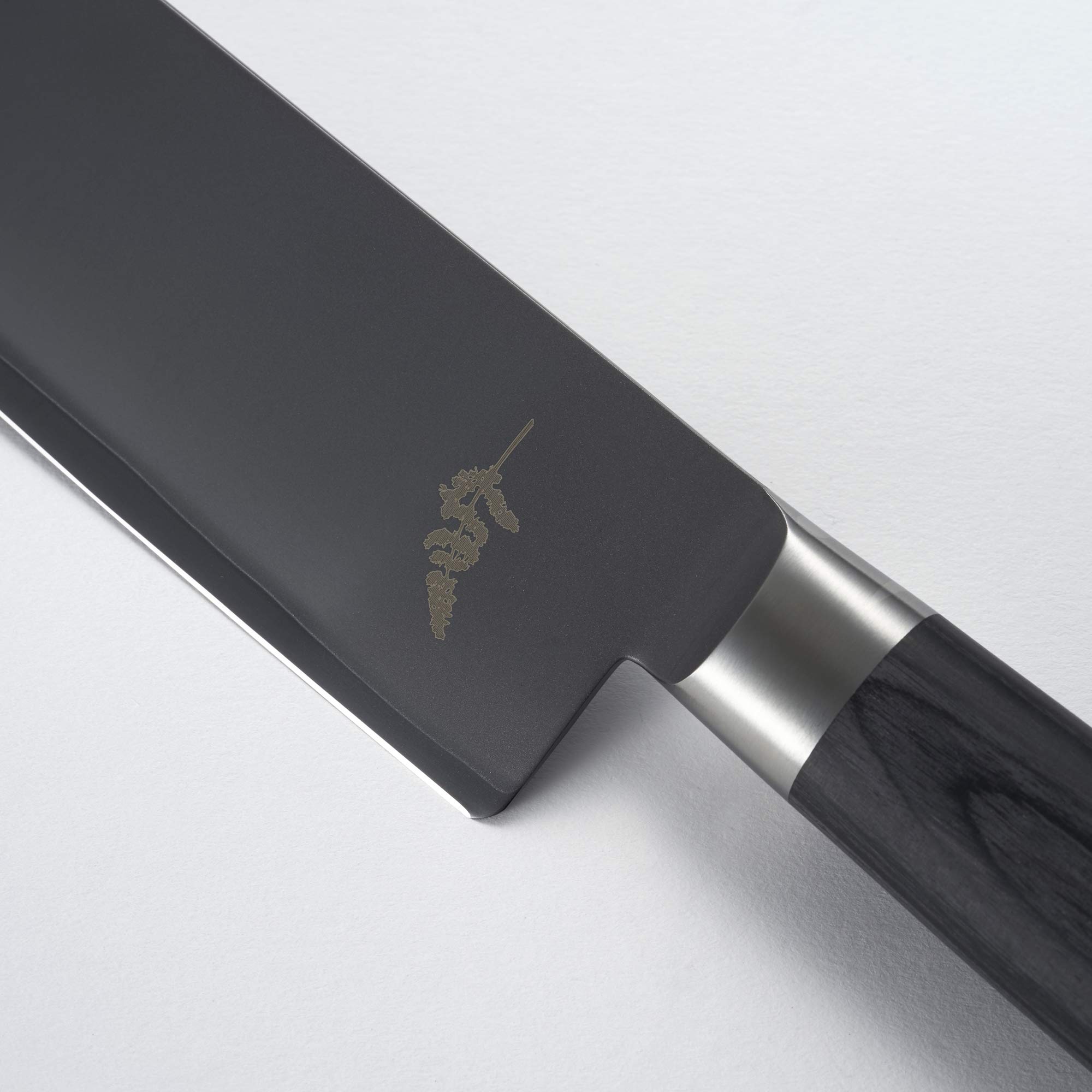 Michel BRAS No. 5 Santoku Knife - 9 Inch Professional Japanese Chef Knife with 3-Layer Stainless Steel Blade & Black Pakkawood Handle - Perfect for Slicing, Dicing, and Chopping Vegetables, Meat, and Fish - Ideal for Home Cooks and Professional Chefs