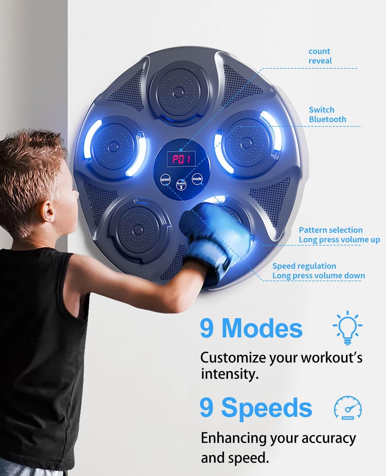 Music Boxing Machine for Adults - Wall Mounted Boxing Equipment with Gloves for Home, Gym & Indoor Workouts | Perfect for Cardio Training, Stress Relief & Fitness Routines