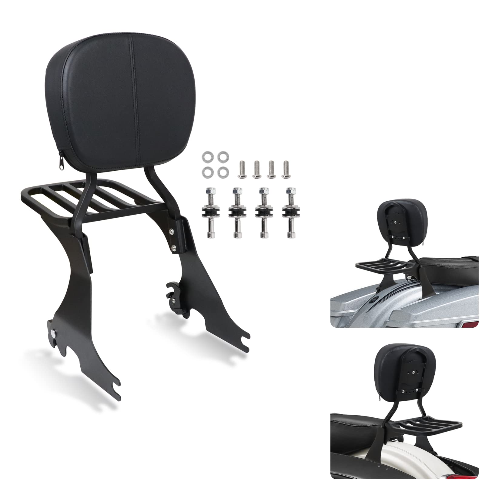 Detachable Low Passenger Backrest with Luggage Rack & Docking Latches for Harley Sportster XL 883 1200 (2004-2024) - Motorcycle Sissy Bar Backrest Kit - Perfect for Long Rides & Touring