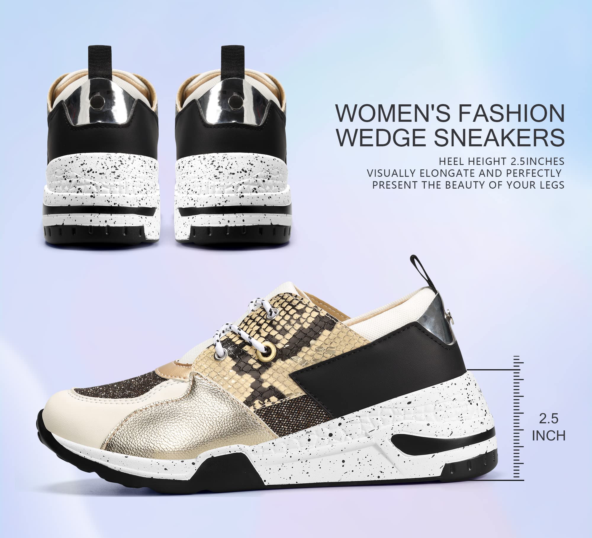 LUCKY STEP Women's High Heel Wedge Sneakers - Retro Platform Lace Up Casual Shoes for Women | Comfortable Fashion Sneakers for Work, Dating & Everyday Wear