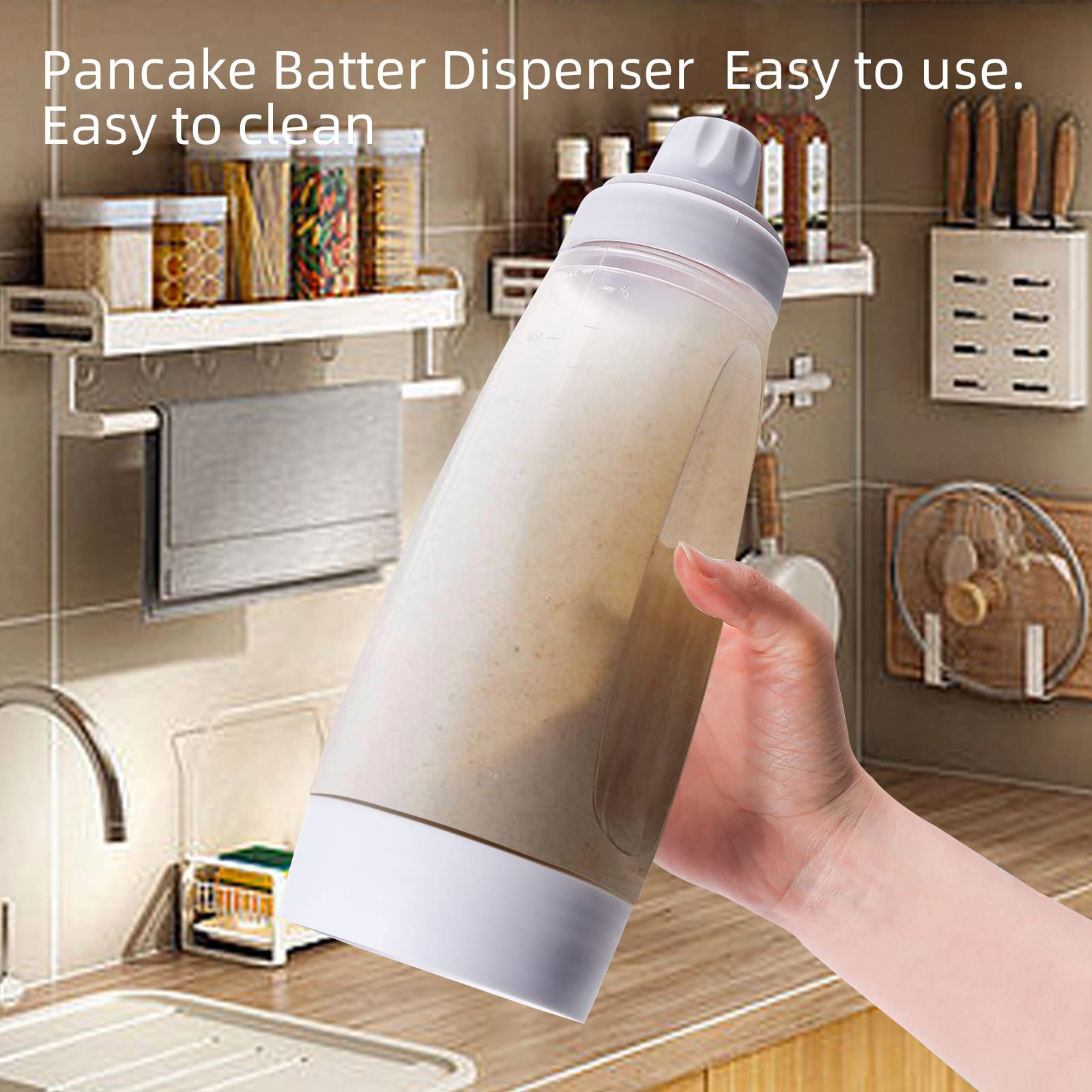 **Pancake Batter Dispenser Bottle with BlenderBall Whisk - Easy Squeeze Kitchen Tool for Perfect Pancakes, Waffles, Crepes & Muffins - Ideal for Breakfast, Baking & Kids Cooking**