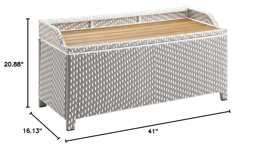 Azur Gray Outdoor Wicker Metal Storage Bench - Weather-Resistant Poolside Furniture with Storage for Patio, Garden & Backyard Decor